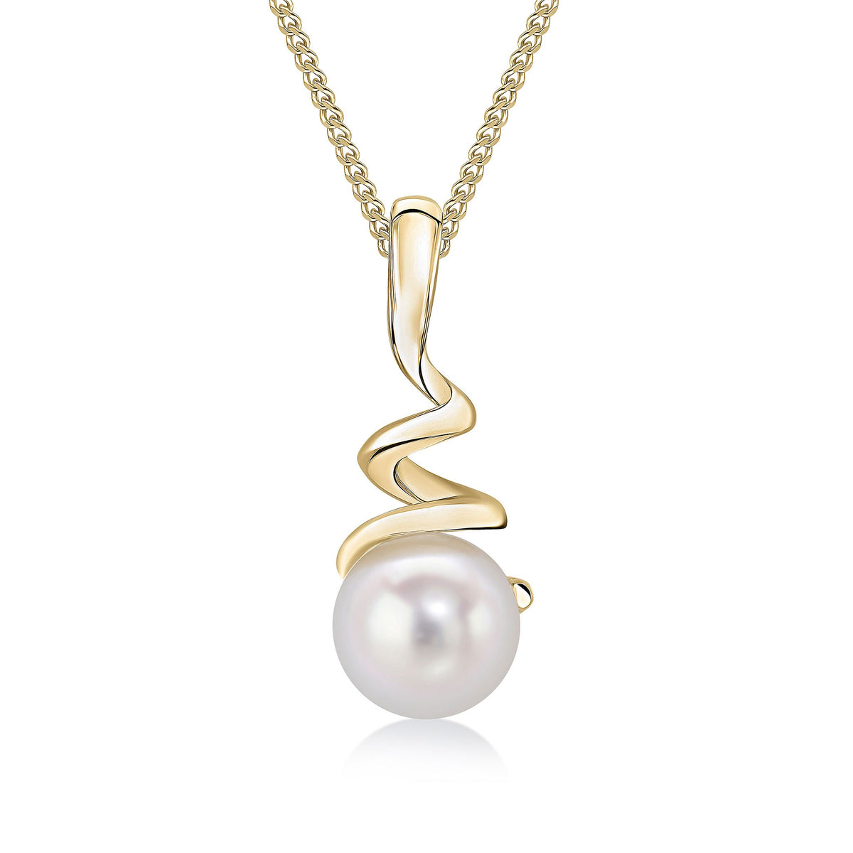 9CT YELLOW GOLD ROUND FRESHWATER CULTURED PEARL & SPIRAL PENDANT
