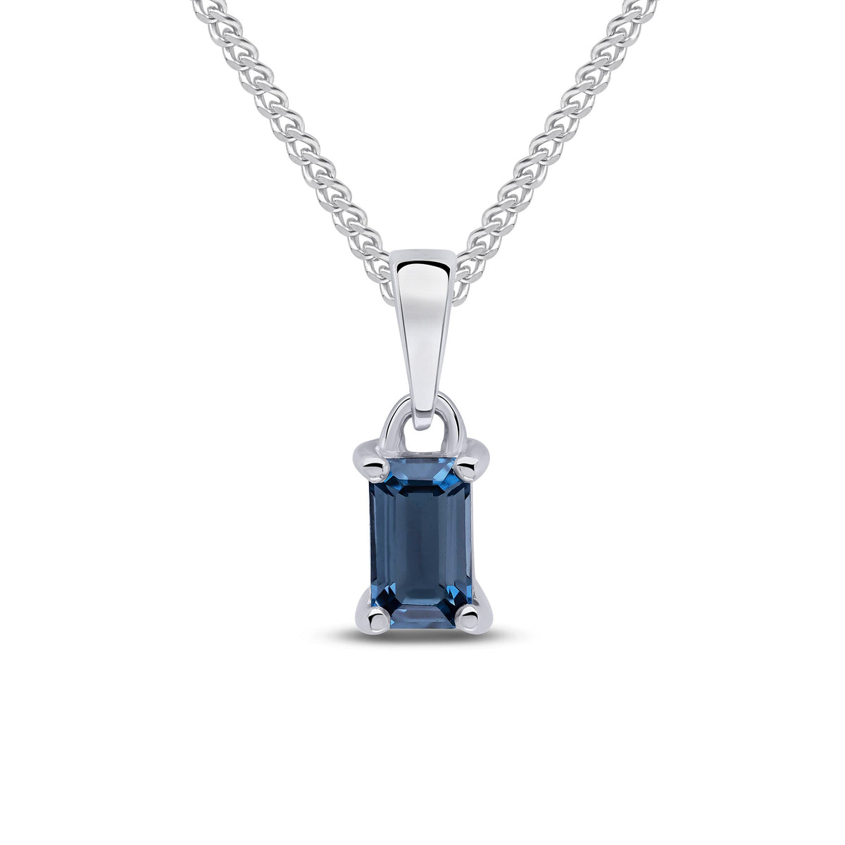 9CT WG 5X3 OCTAGON LONDON BLUE TOPAZ CLAW SET PENDANT