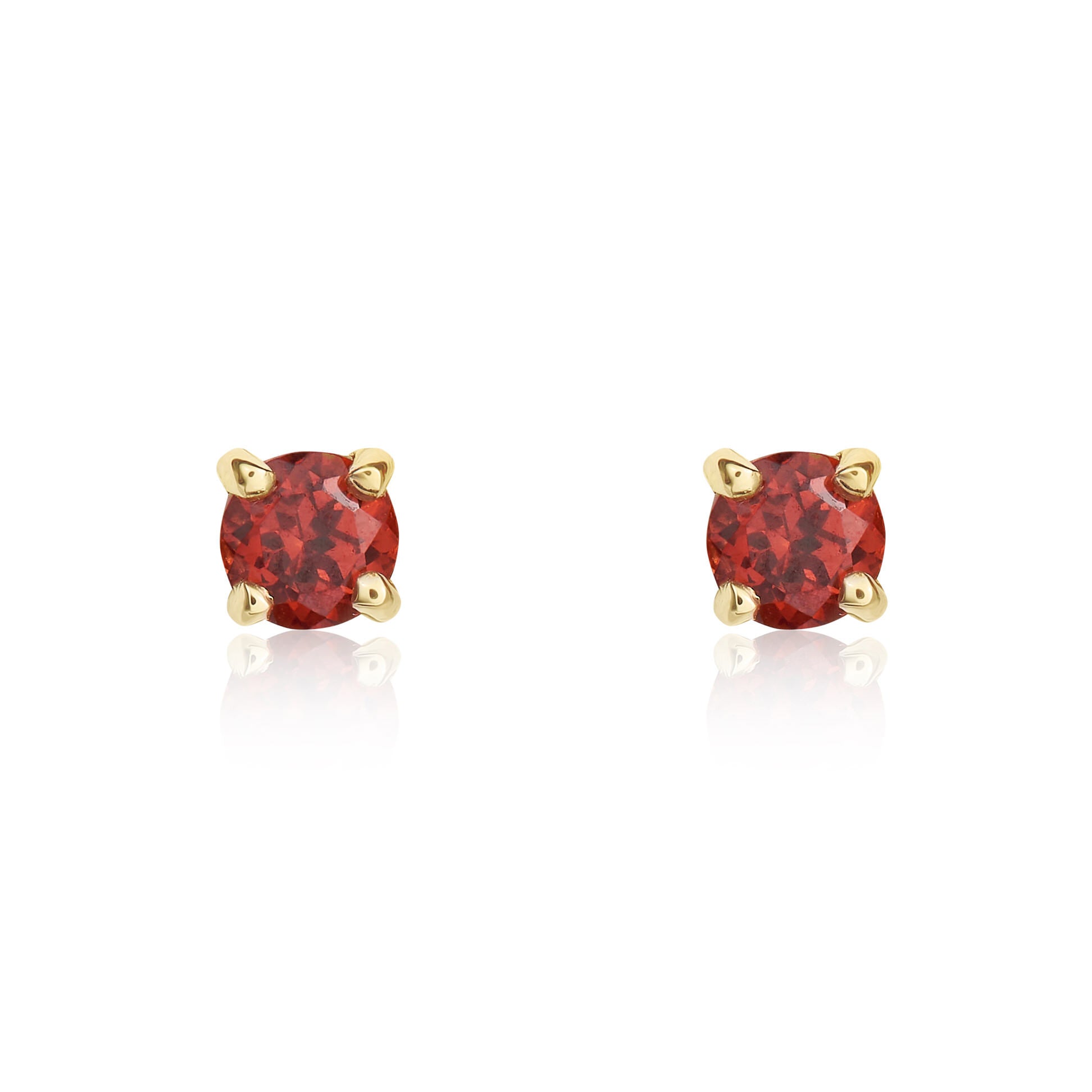 9CT YG 3MM ROUND GARNET 4 CLAW STUD EARRINGS