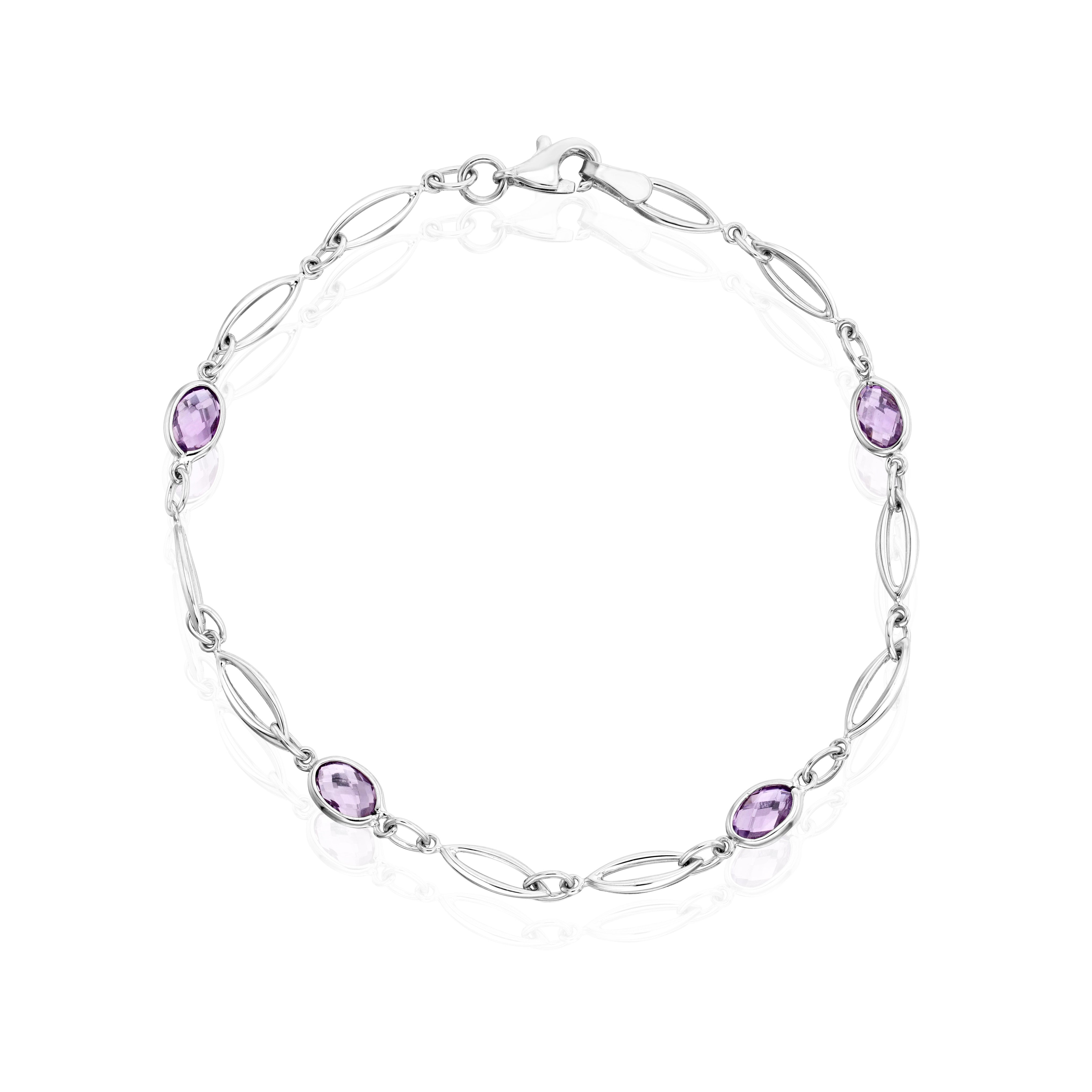 9CT WHITE GOLD SPEC SET OVAL AMETHYST & GOLD OPEN MARQUISE MOTIFS BRACELET