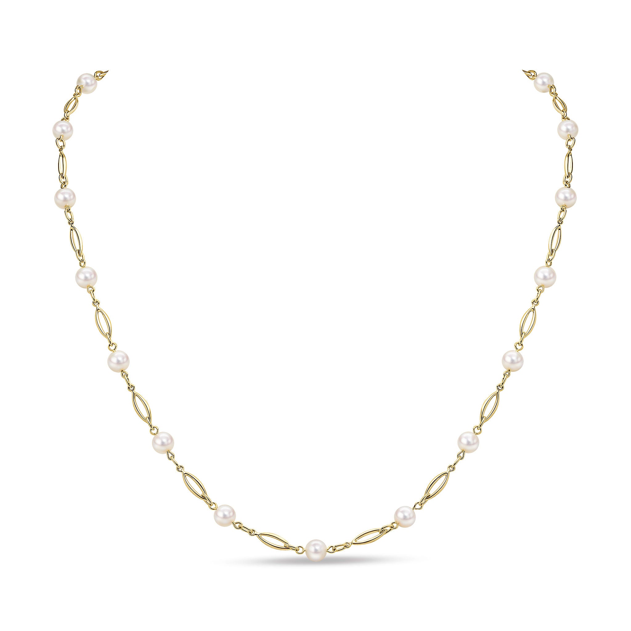 9CT YG 20" OPEN MARQUISE-SHAPE LINK AND CULTURED FRESHWATER PEARL