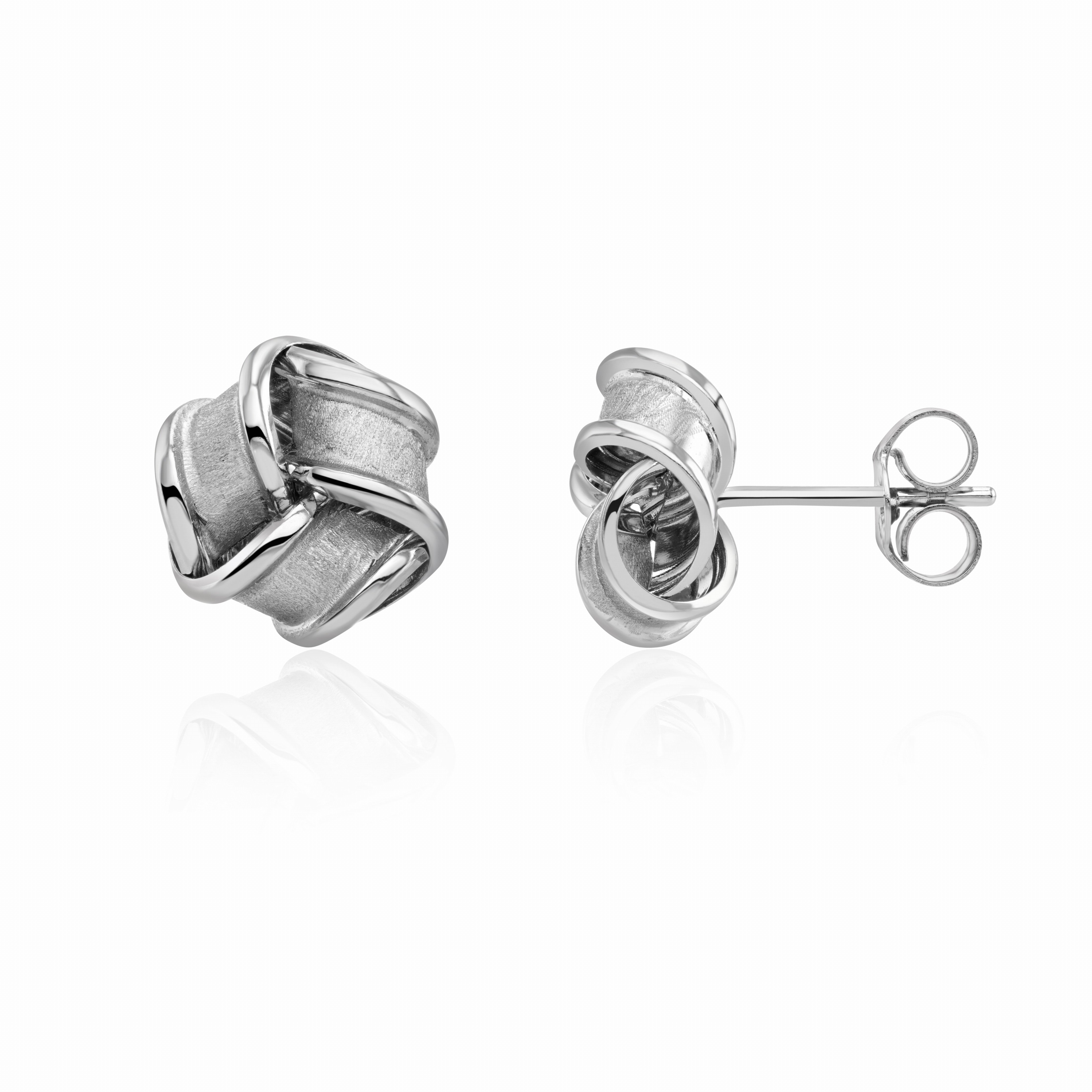 9CT WHITE GOLD FROSTED AND POLISHED RIBBON KNOT STUD EARRINGS