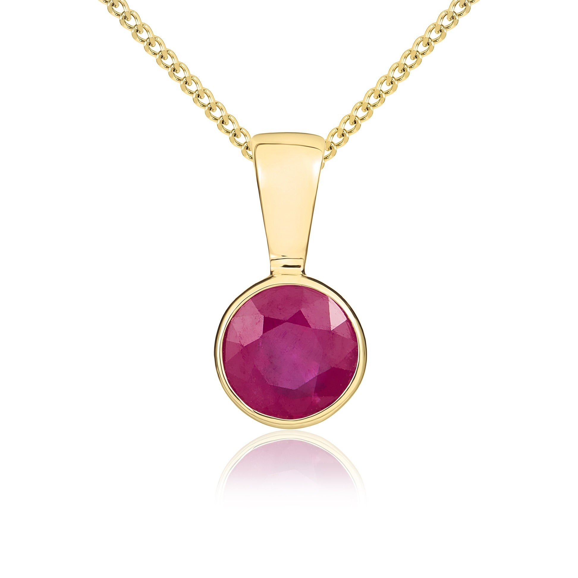 9CT YG 5MM ROUND RUBY RUBOVER SET PENDANT