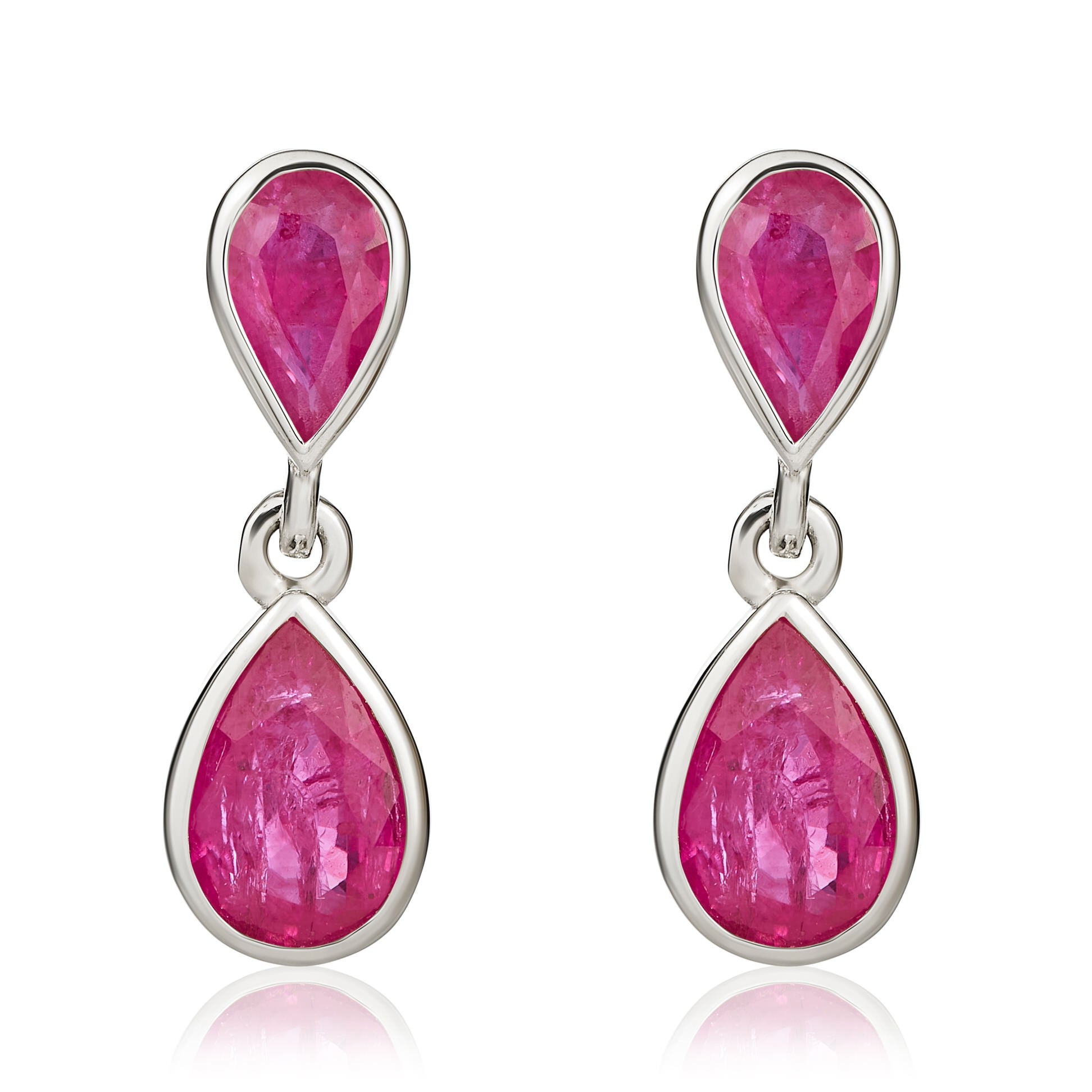 9CT WG PEARSHAPE RUBY 2 STONE RUBOVER DROP EARRINGS