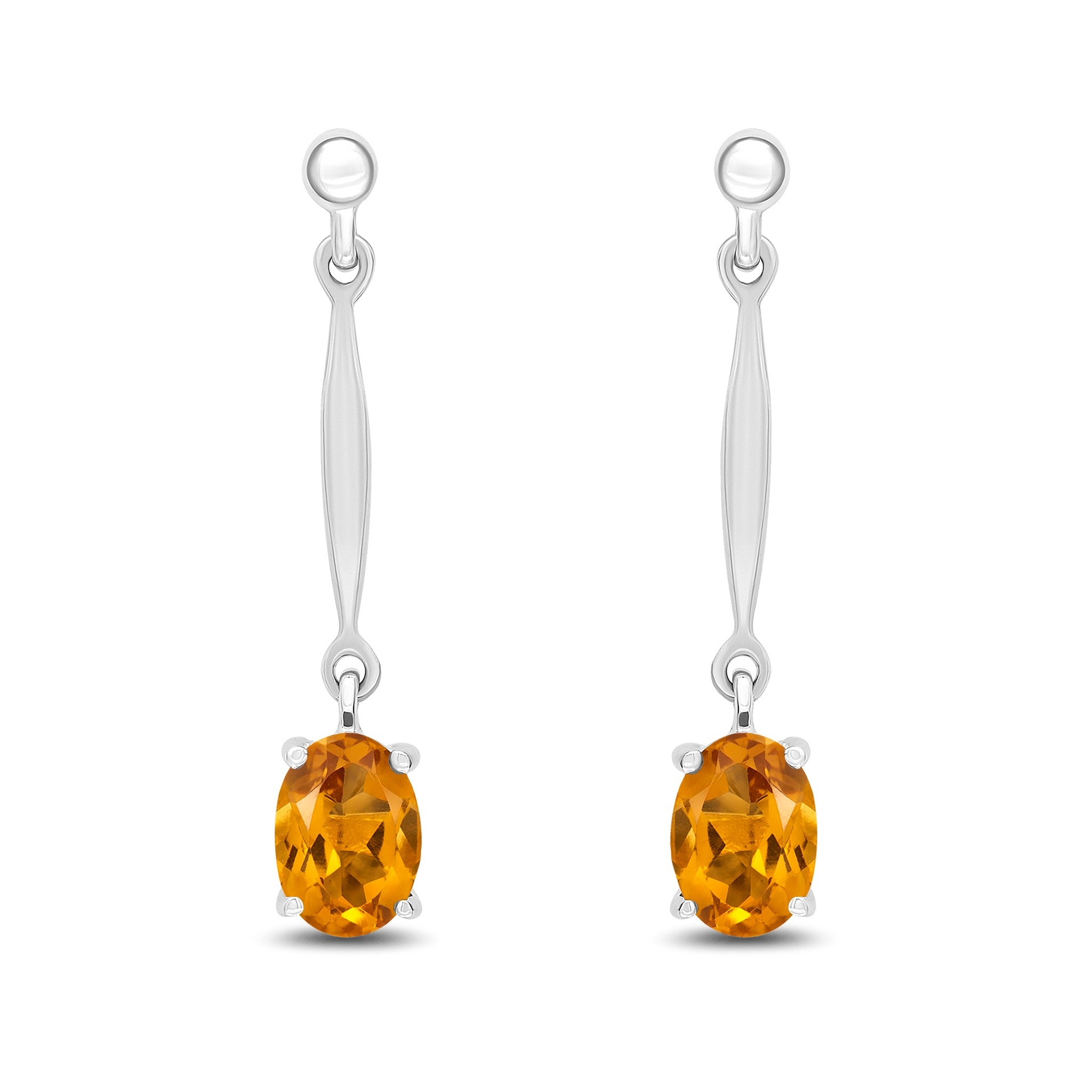9CT WG 7X5MM OVAL CITRINE AND BAR DROP EARRINGS WITH BEAD TOP