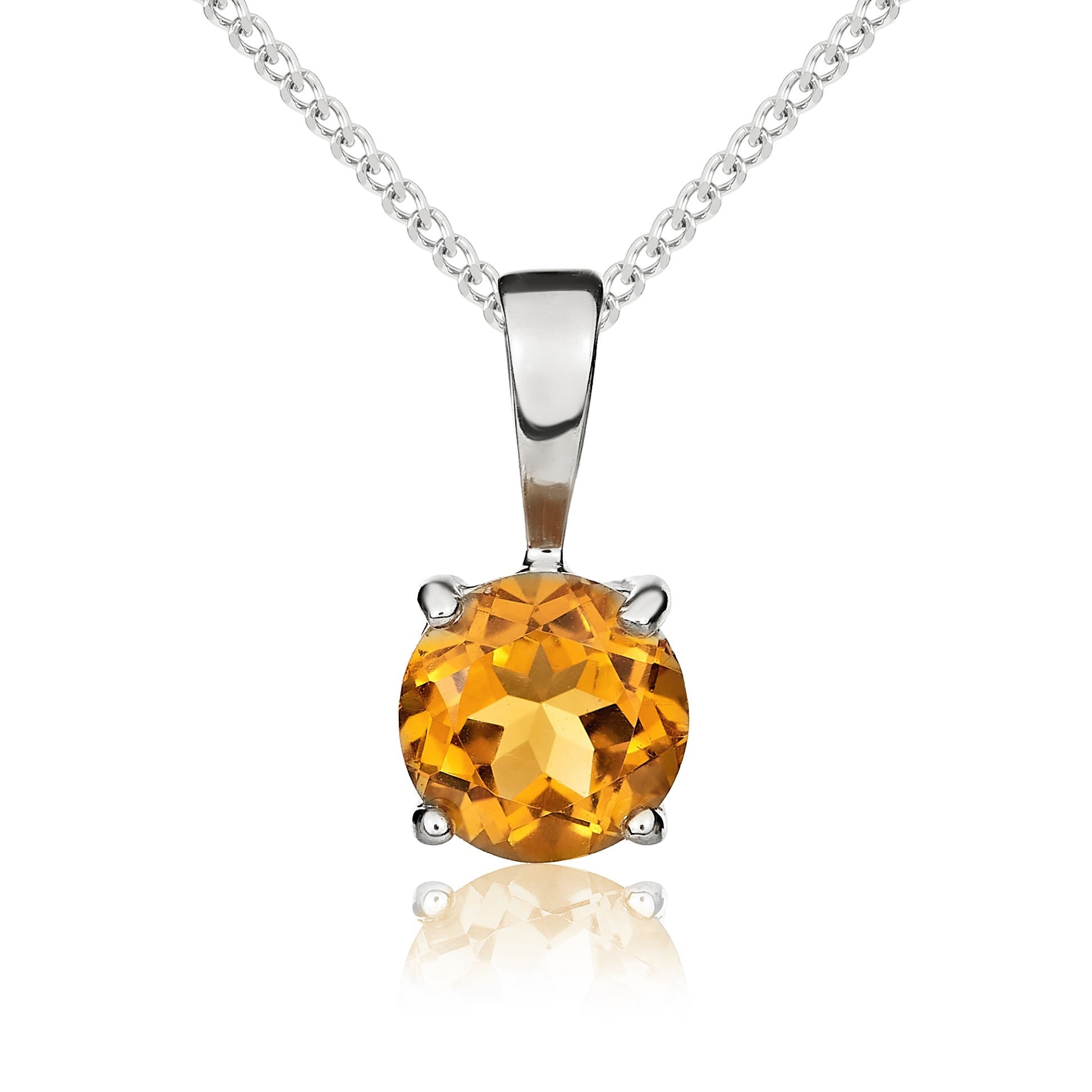 9CT WG 6MM ROUND CITRINE 4 CLAW PENDANT