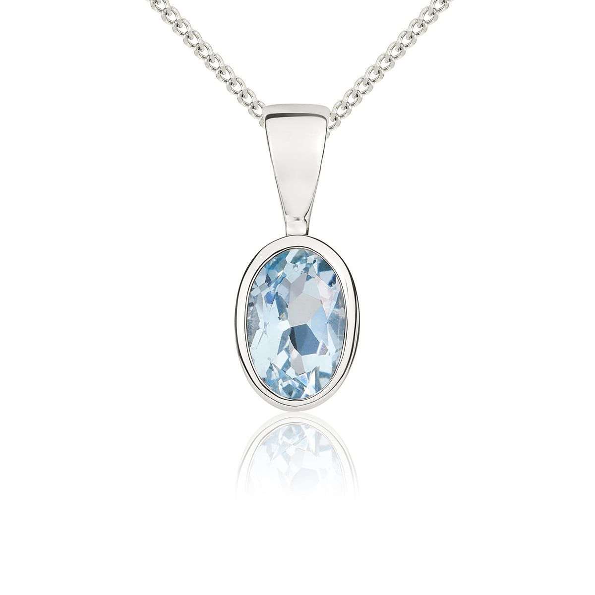 9CT WG 6X4MM OVAL AQUA RUBOVER SET PENDANT