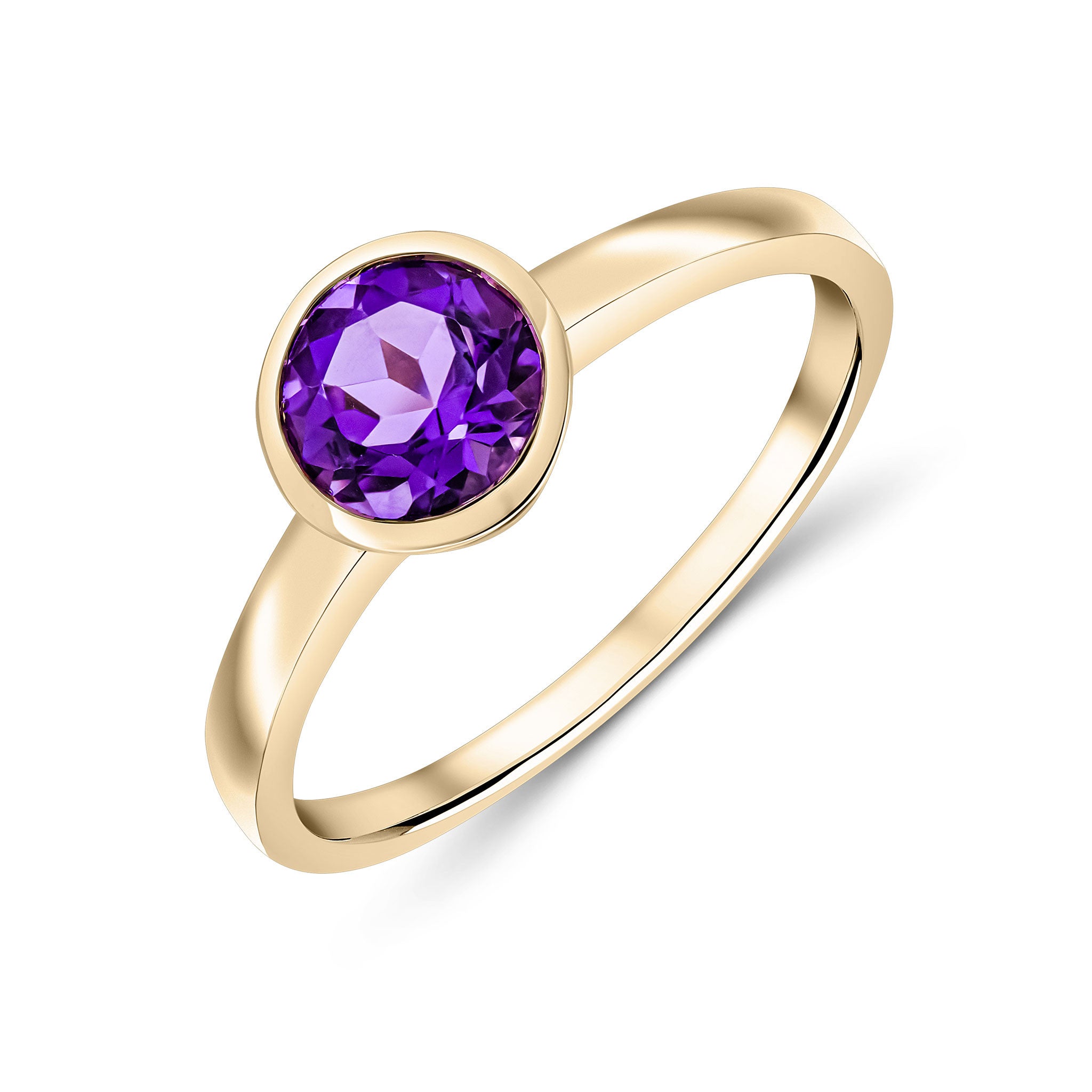 9CT YG 6MM ROUND AMETHYST RUBOVER SINGLE STONE RING