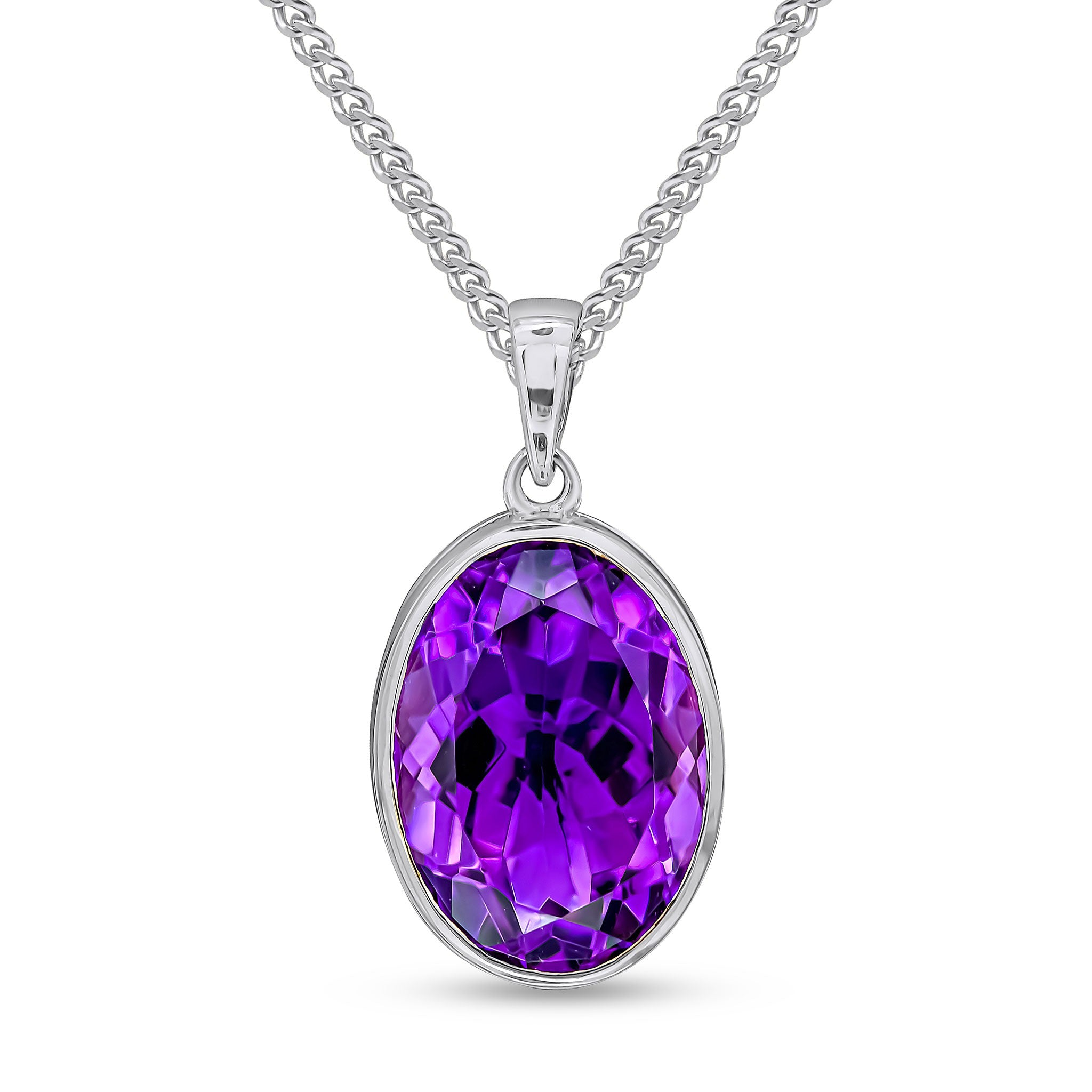 9CT WG 14X10 OVAL AMETHYST RUBOVER PENDANT