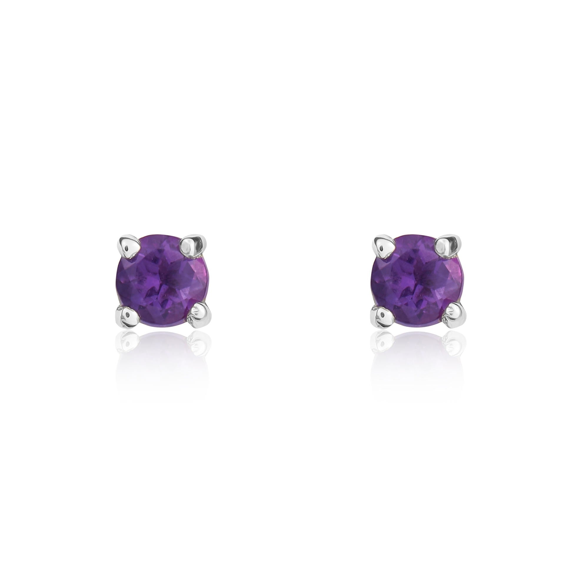 9CT WG 3MM ROUND AMETHYST 4 CLAW STUD EARRINGS