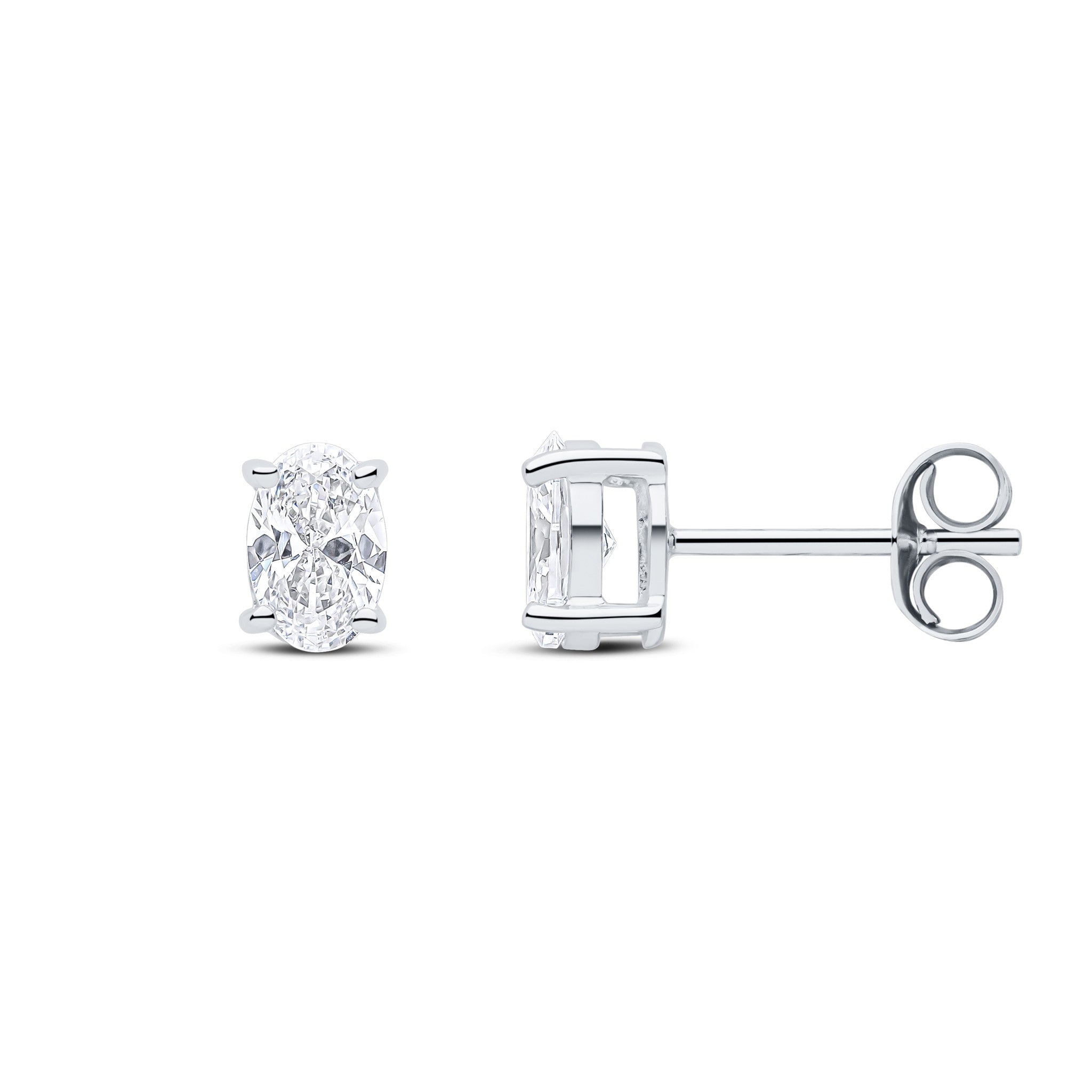 9CT WG 6X4 OVAL CZ CLAW SET EARRINGS