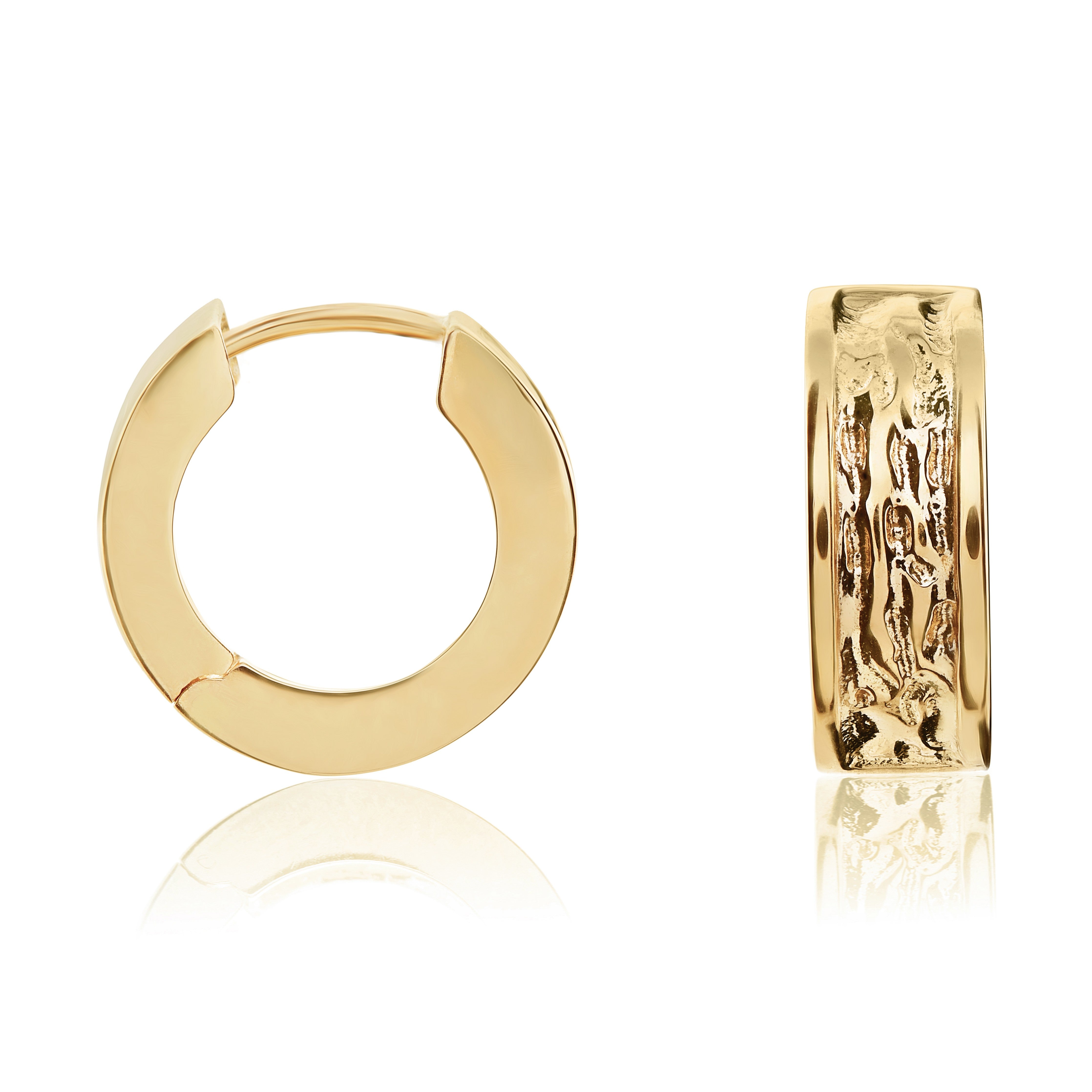 9CT YELLOW GOLD TEXTURED FINISH SQUARED ROUND HUGGY EARRINGS