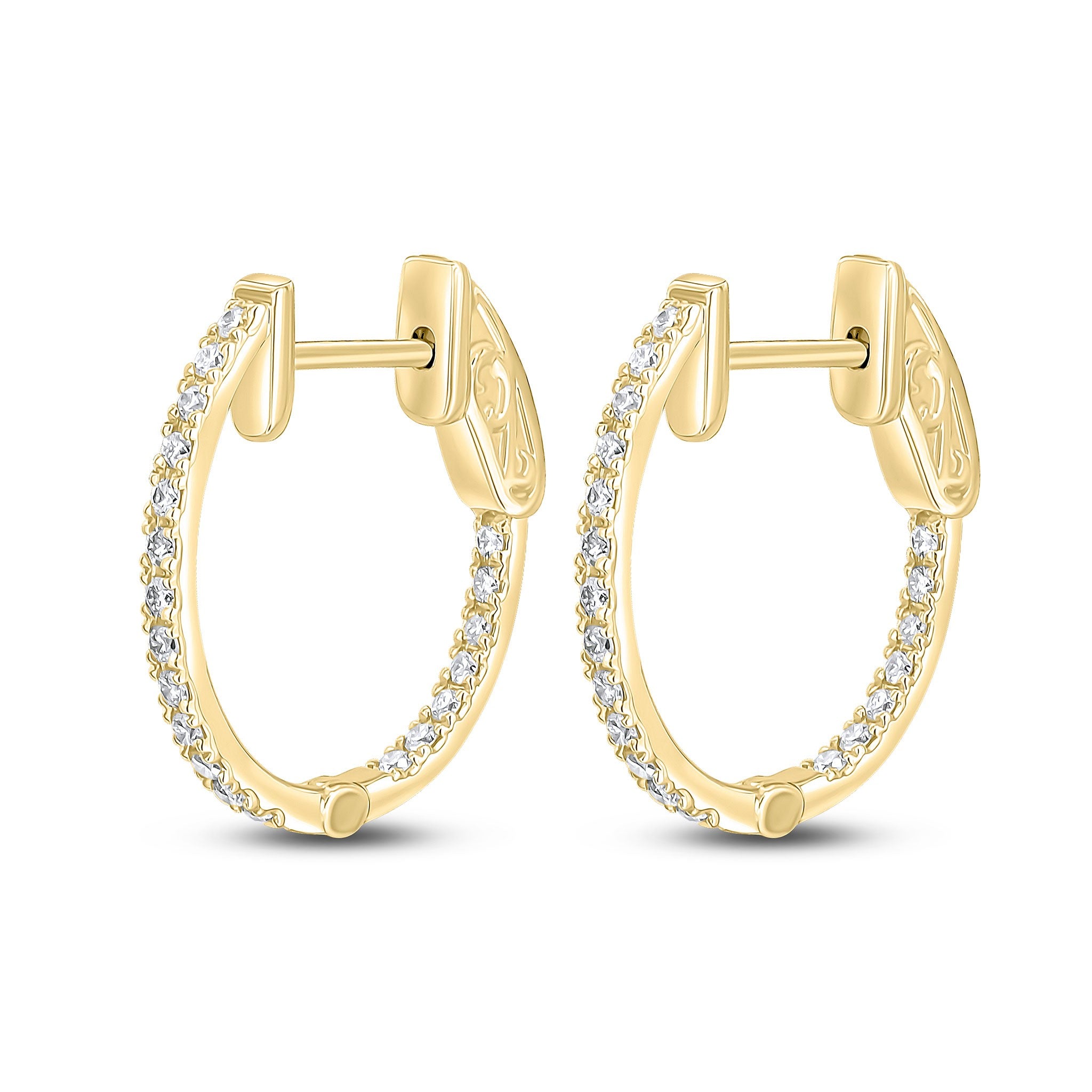 18CT YG ROUND DIAMOND CLAW SET OVAL FULL HOOP EARRINGS. 0.30CT