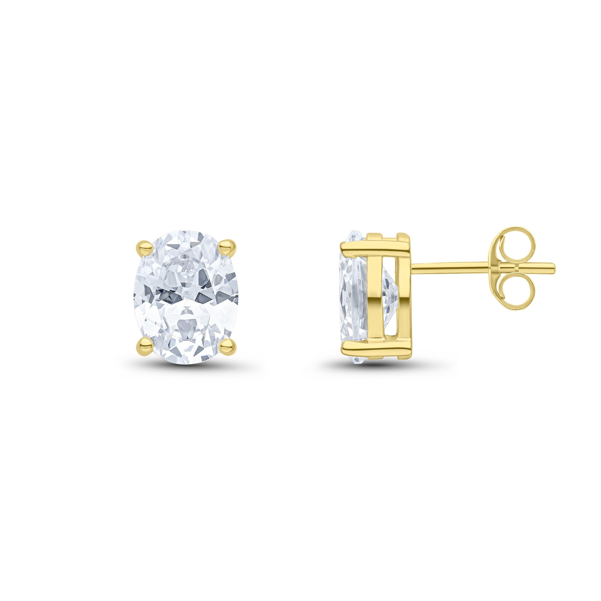 9CT YG 9X7 OVAL CZ CLAW SET EARRINGS