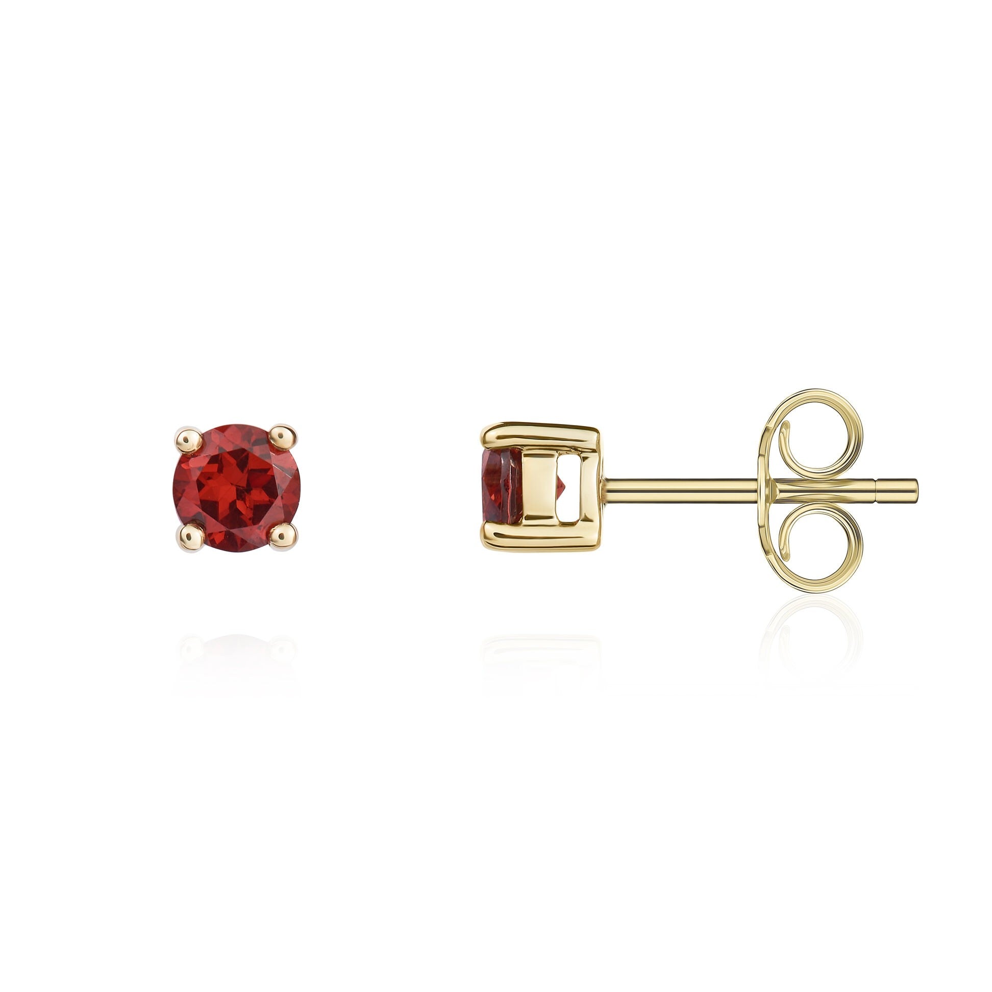 9CT YG 4MM ROUND GARNET 4 CLAW EARRINGS