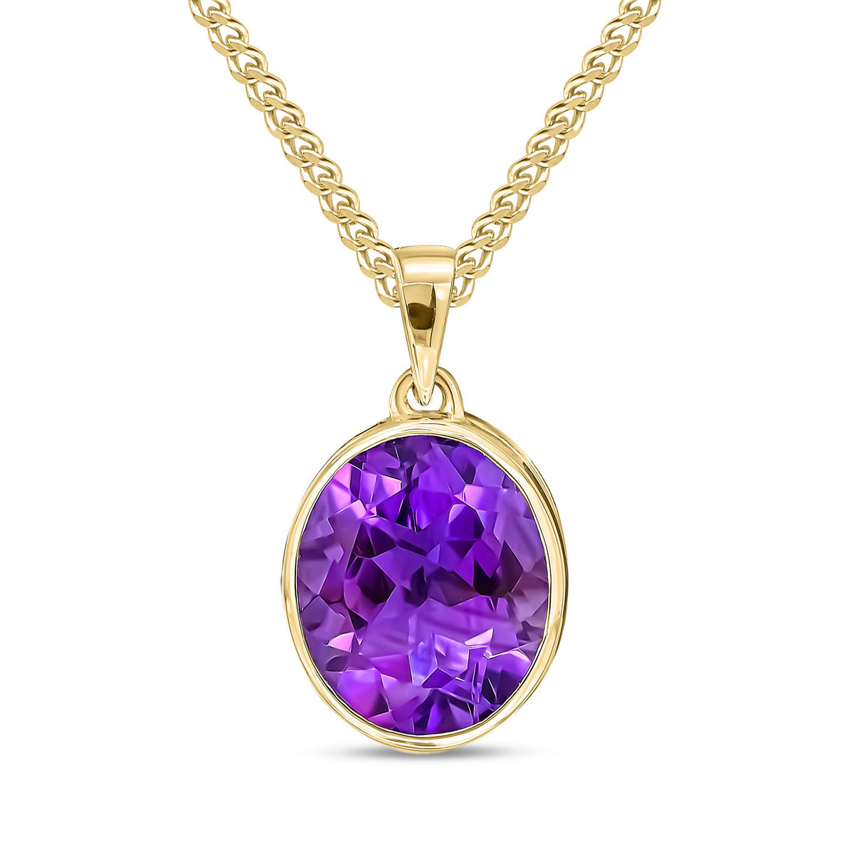 9CT YG 12X10 OVAL AMETHYST RUBOVER PENDANT