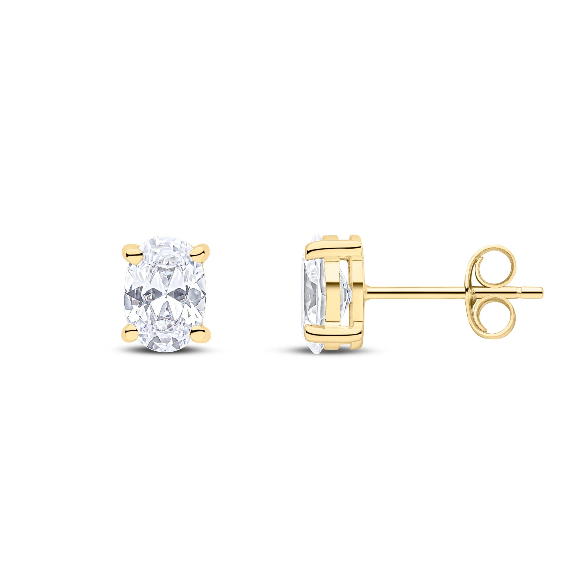 9CT YG 7X5 OVAL CZ CLAW STUD EARRINGS