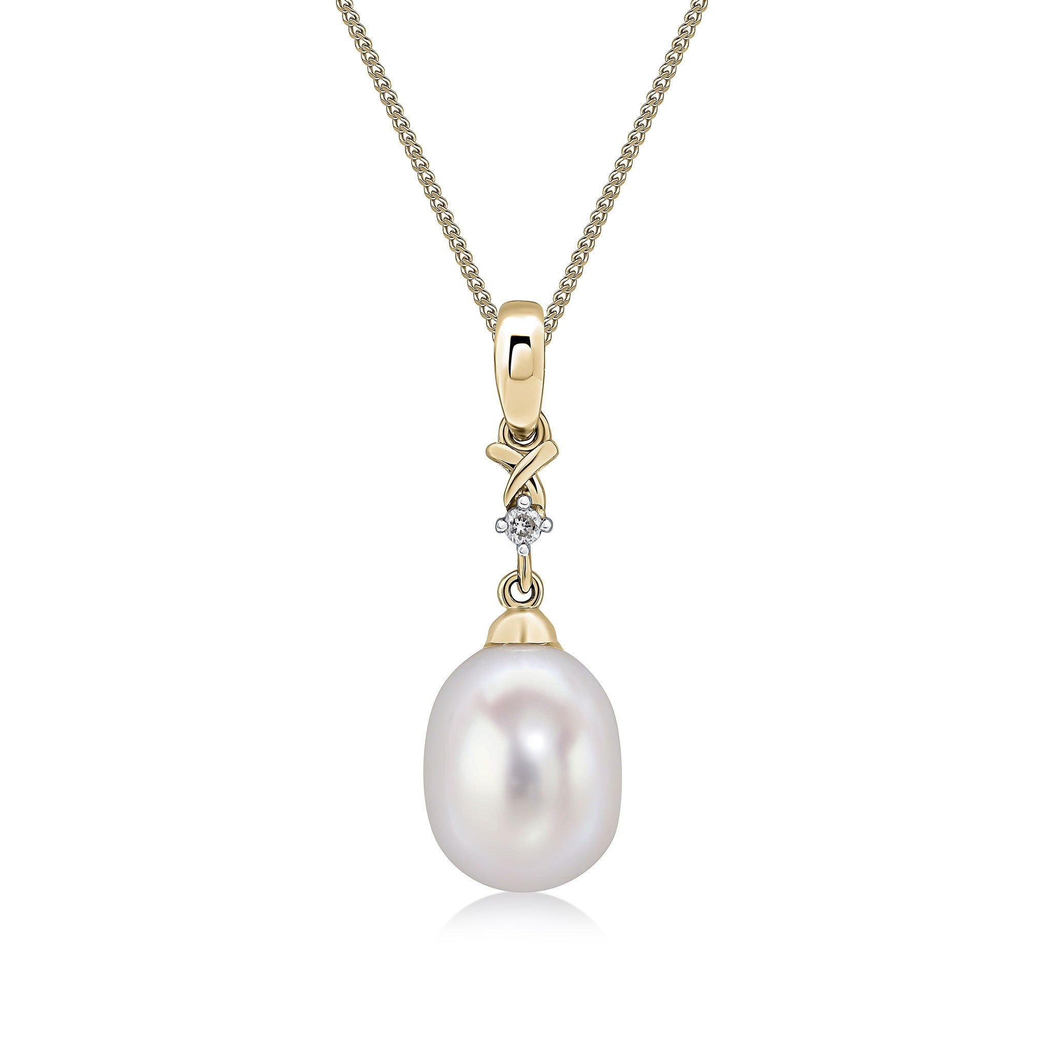 9CT YG CULTURED FRESHWATER PEARL AND DIAMOND 2ST PENDANT WITH PLAIN LOOP TOP