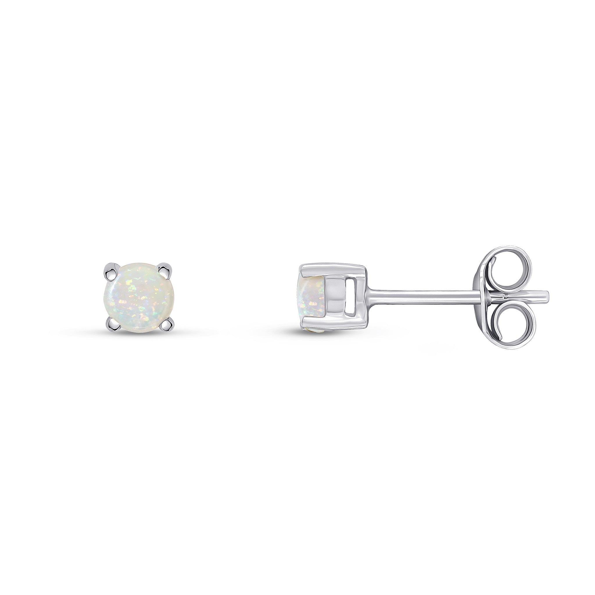 9CT WG 4MM ROUND OPAL 4 CLAW EARRINGS