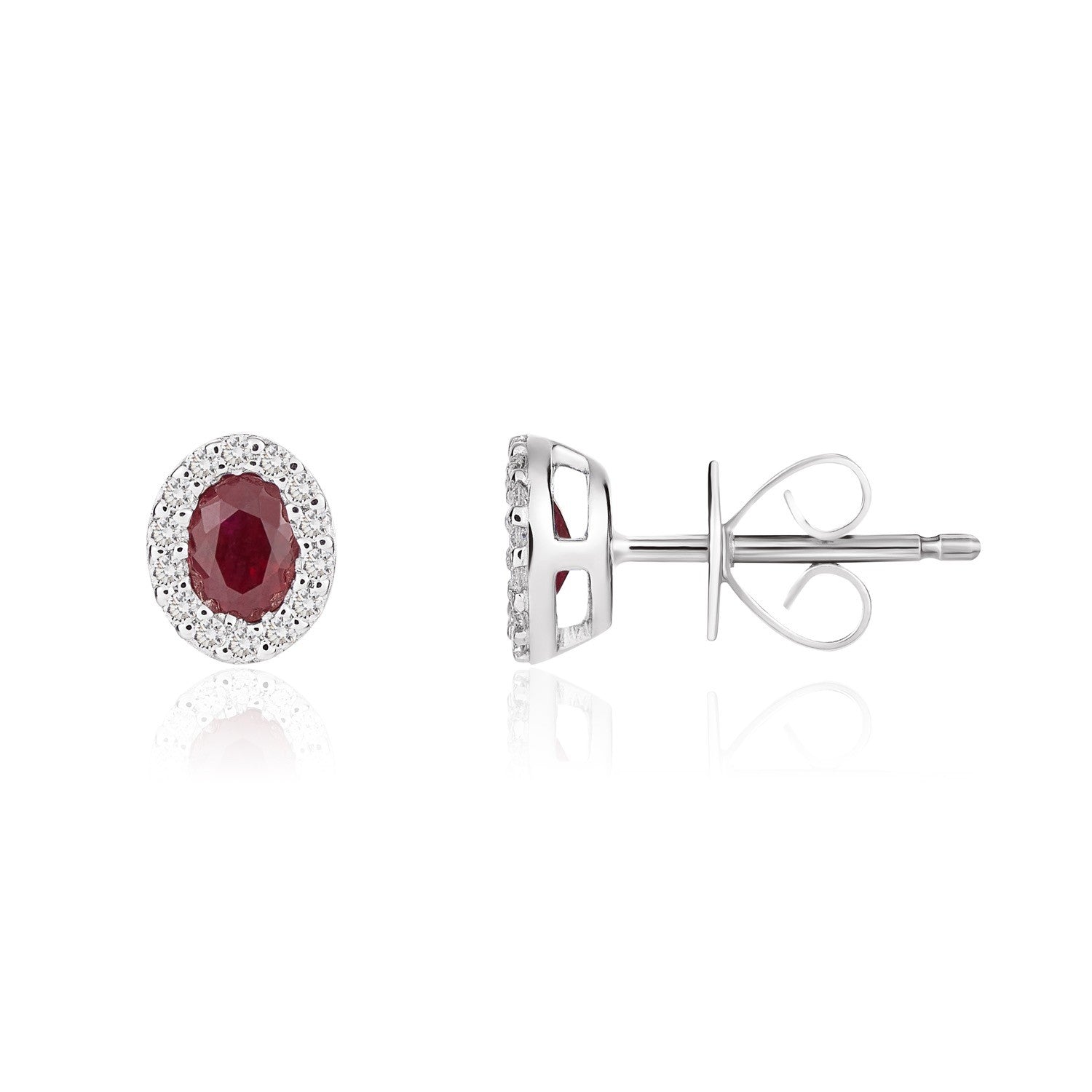 18CT WG 4X3 OVAL RUBY & DIAMOND MICROSET CLUSTER EARRINGS