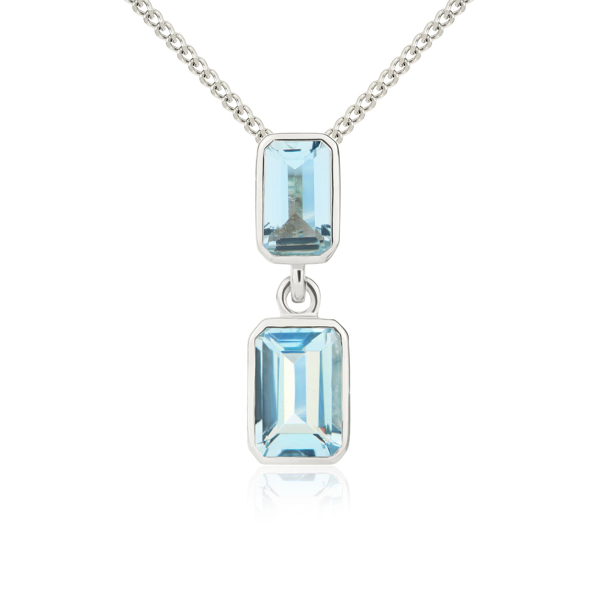 9CT WG OCTAGON AQUA 2ST RUBOVER PENDANT