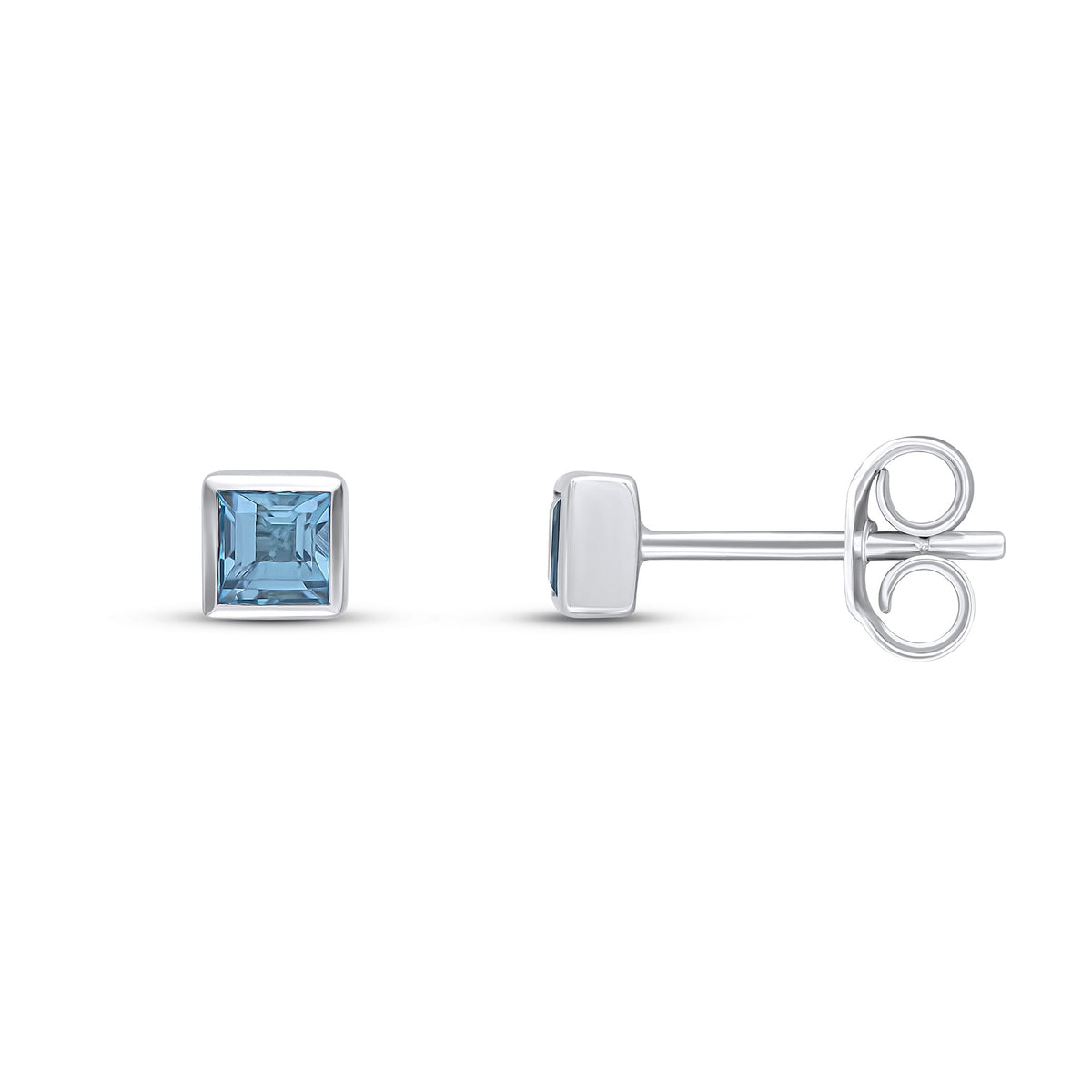9CT WG 3MM SQUARE SWISS BLUE TOPAZ RUBOVER SET EARRINGS