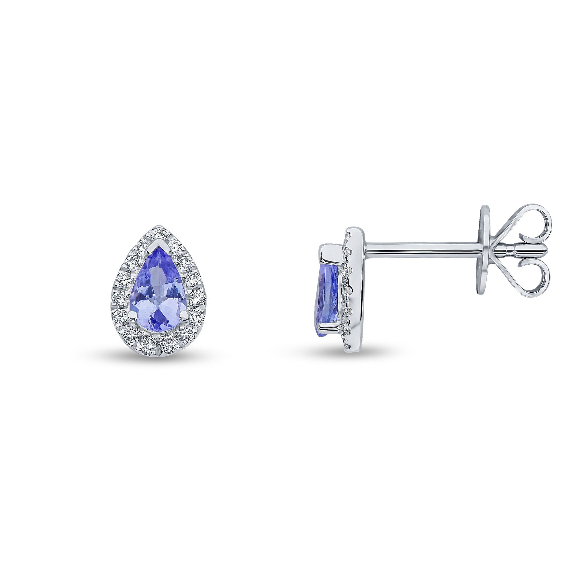 18WG 5X3 PEARSHAPE TANZANITE & DIAMOND CLAW CLUSTER EARRINGS