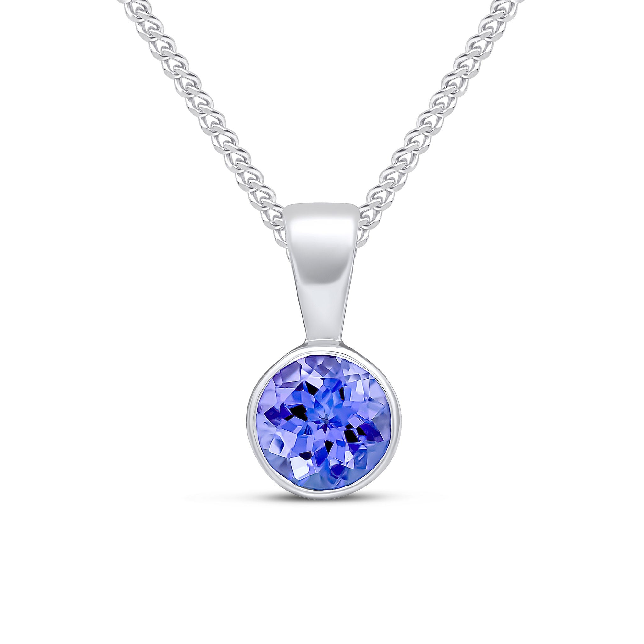 9CT WG 5MM ROUND TANZANITE RUBOVER SET PENDANT