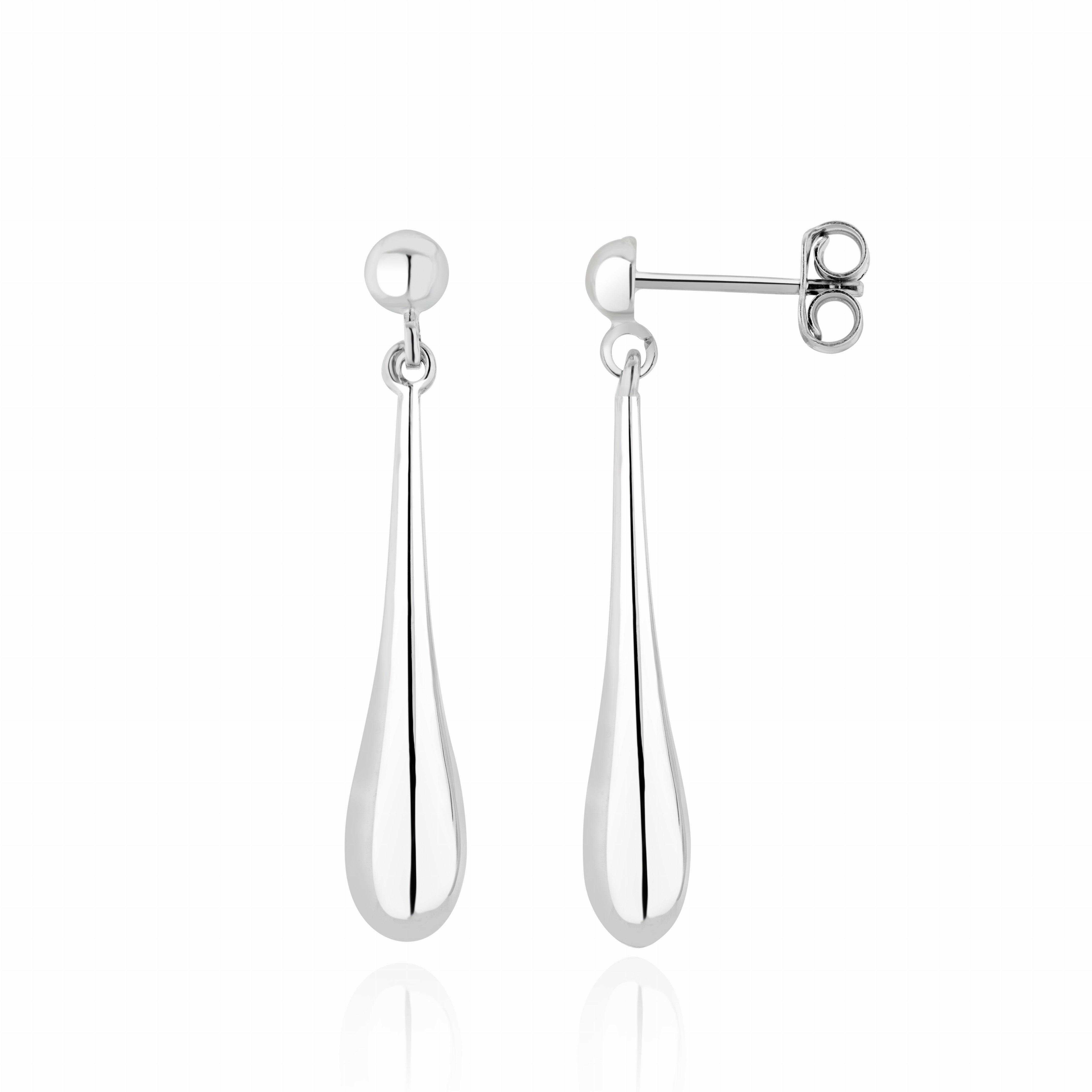 9CT WHITE GOLD LONG POLISHED TORPEDO DROP EARRINGS