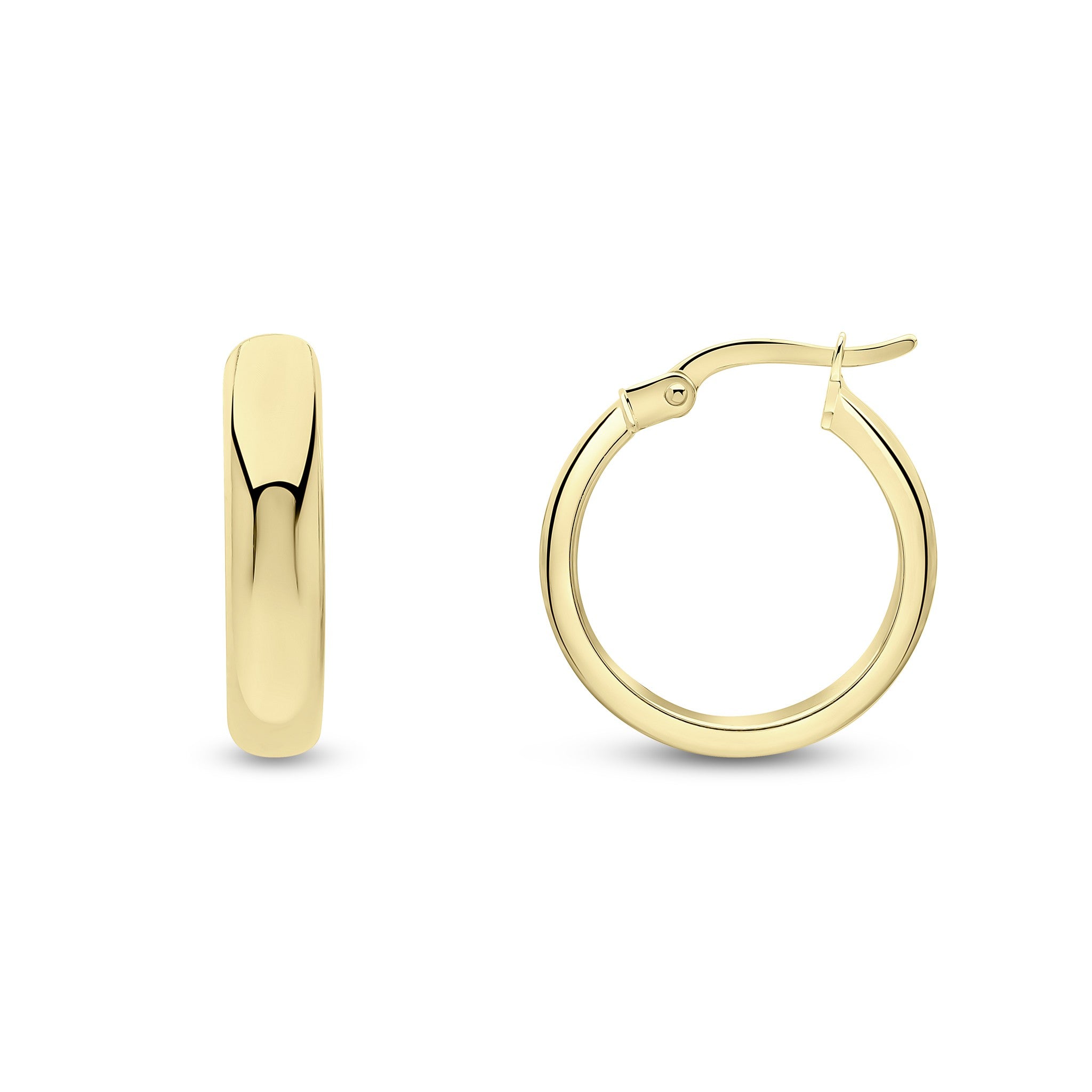 18CT YG POLISHED 4MM WEDDING RING STYLE HOOP EARRINGS. 18MM OUTER DIAMETER