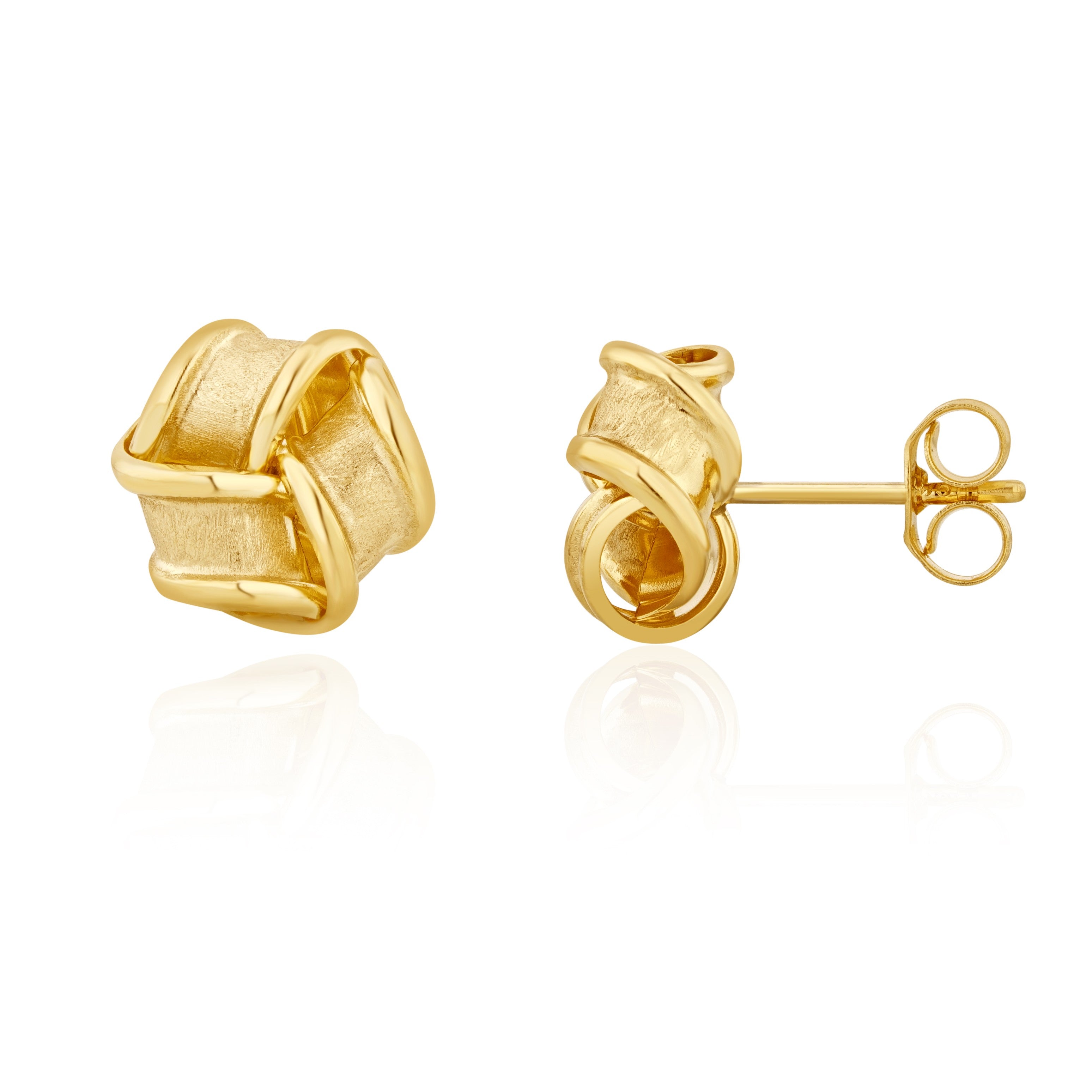 9CT YELLOW GOLD FROSTED & POLISHED RIBBON KNOT STUD EARRINGS