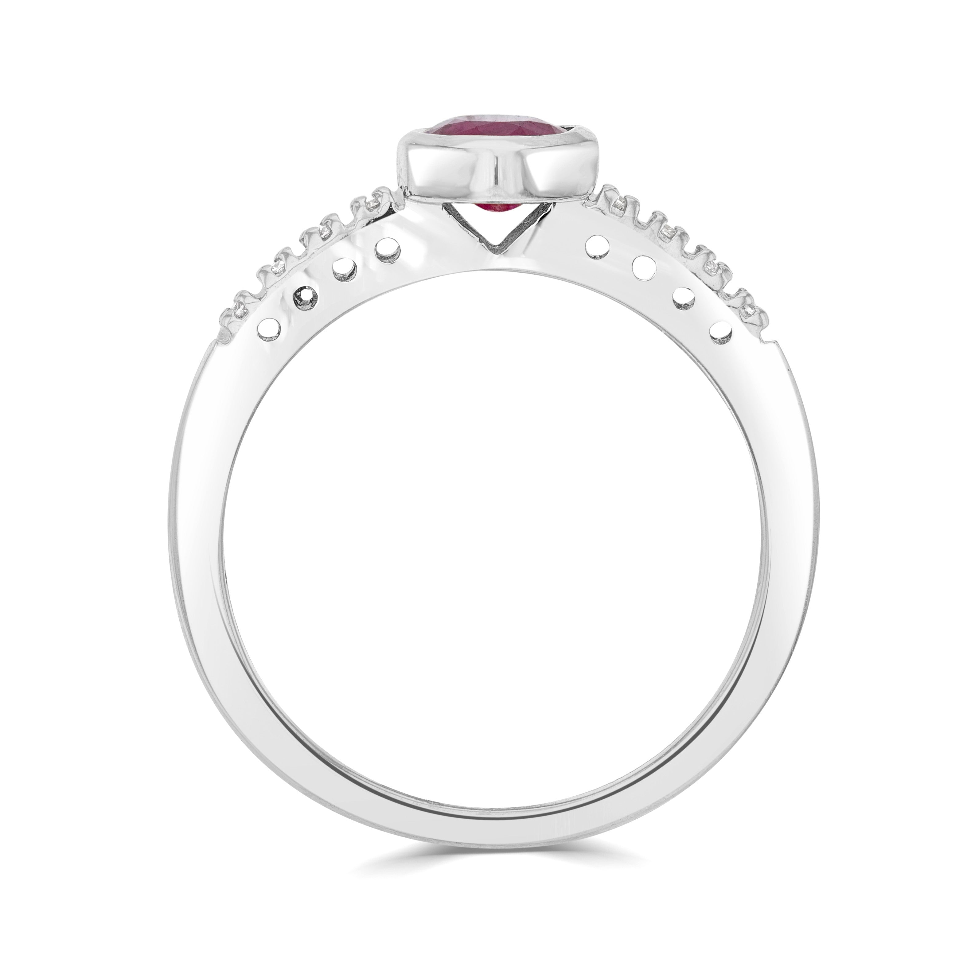 9CT WHITE GOLD OVAL 7x5 RUBOVER RUBY & DIAMOND SINGLE STONE RING