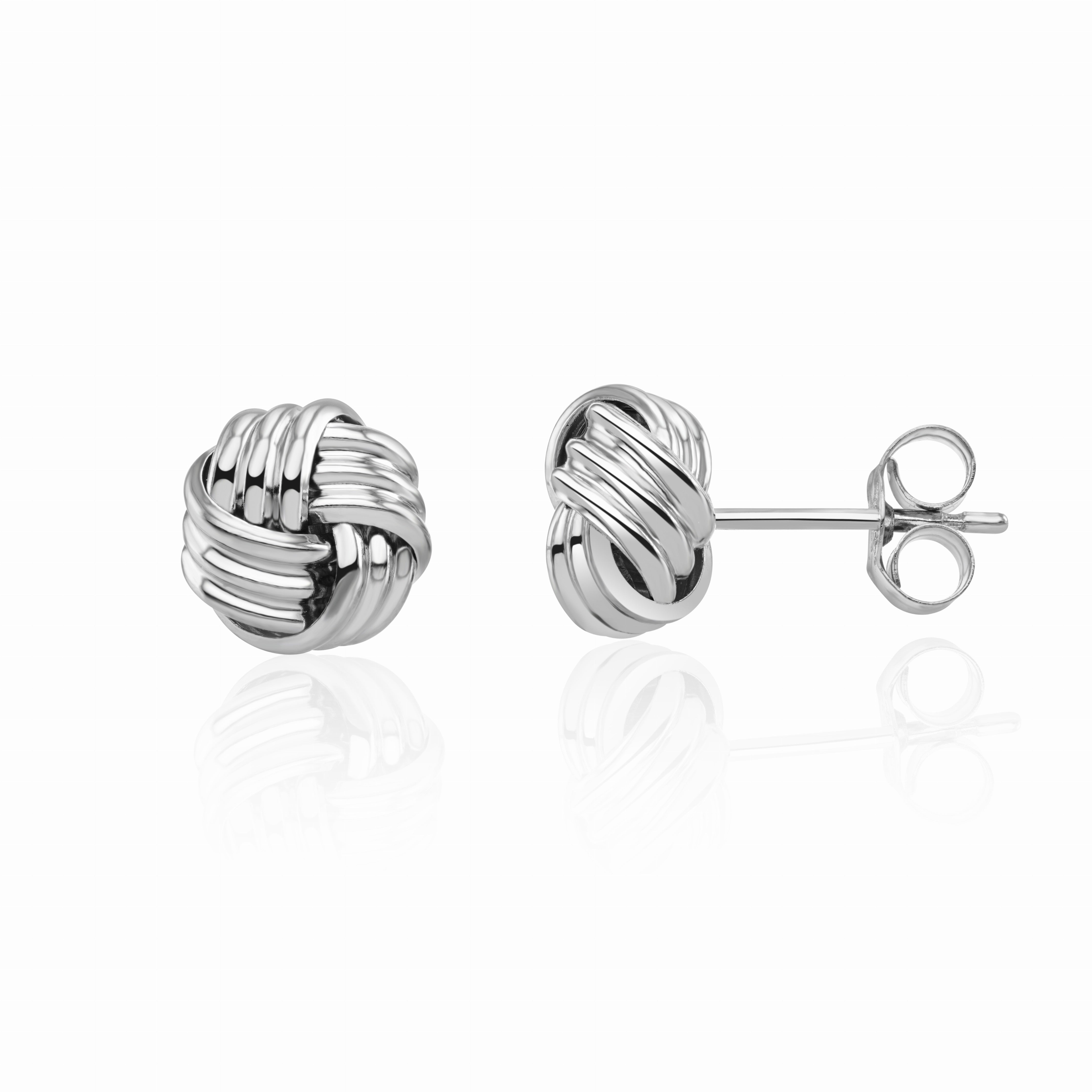 9CT WG 8MM 4 SECTION RIBBED KNOT STUD EARRINGS