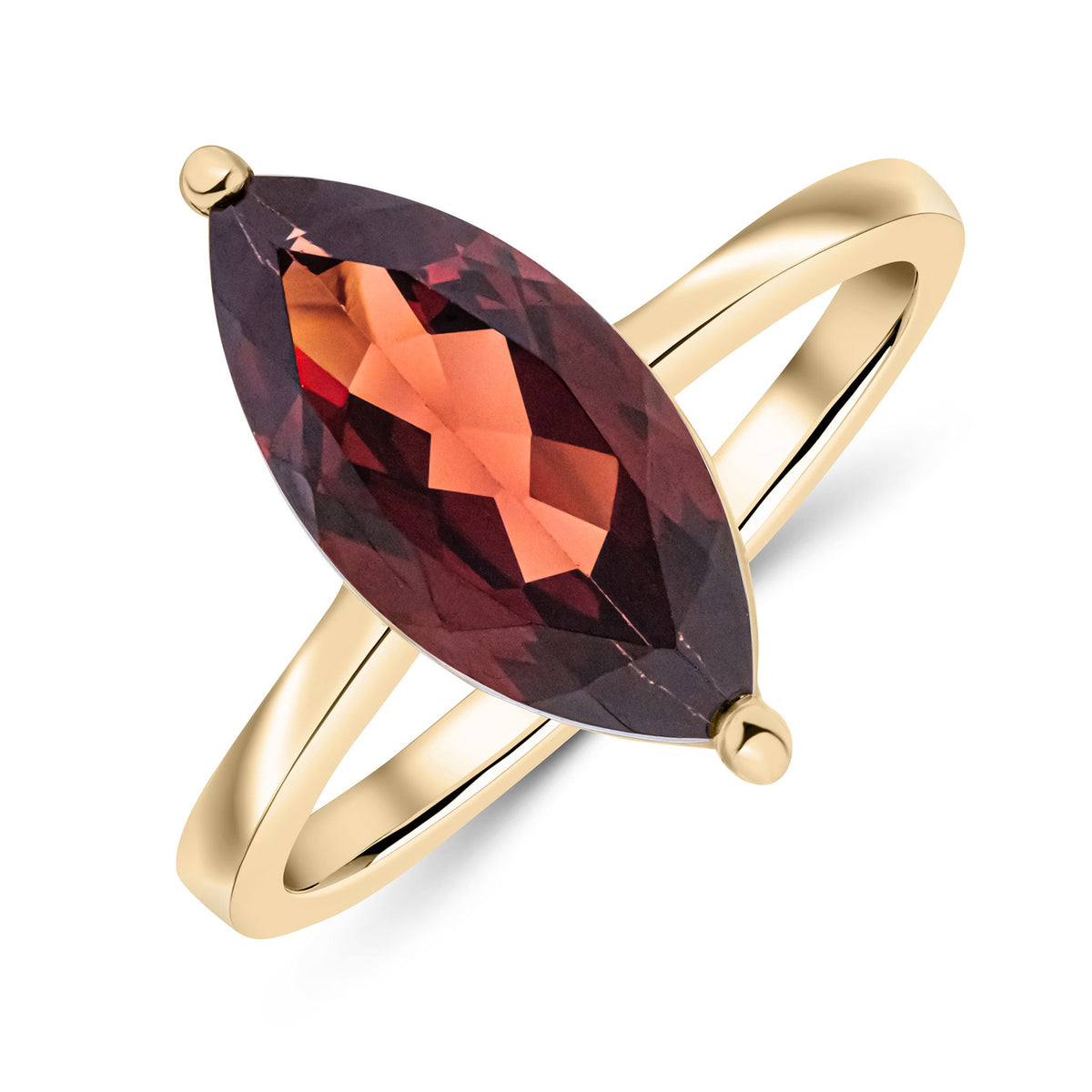 9CT YG 15X7MM MARQUISE GARNET CLAW SET SINGLE STONE RING