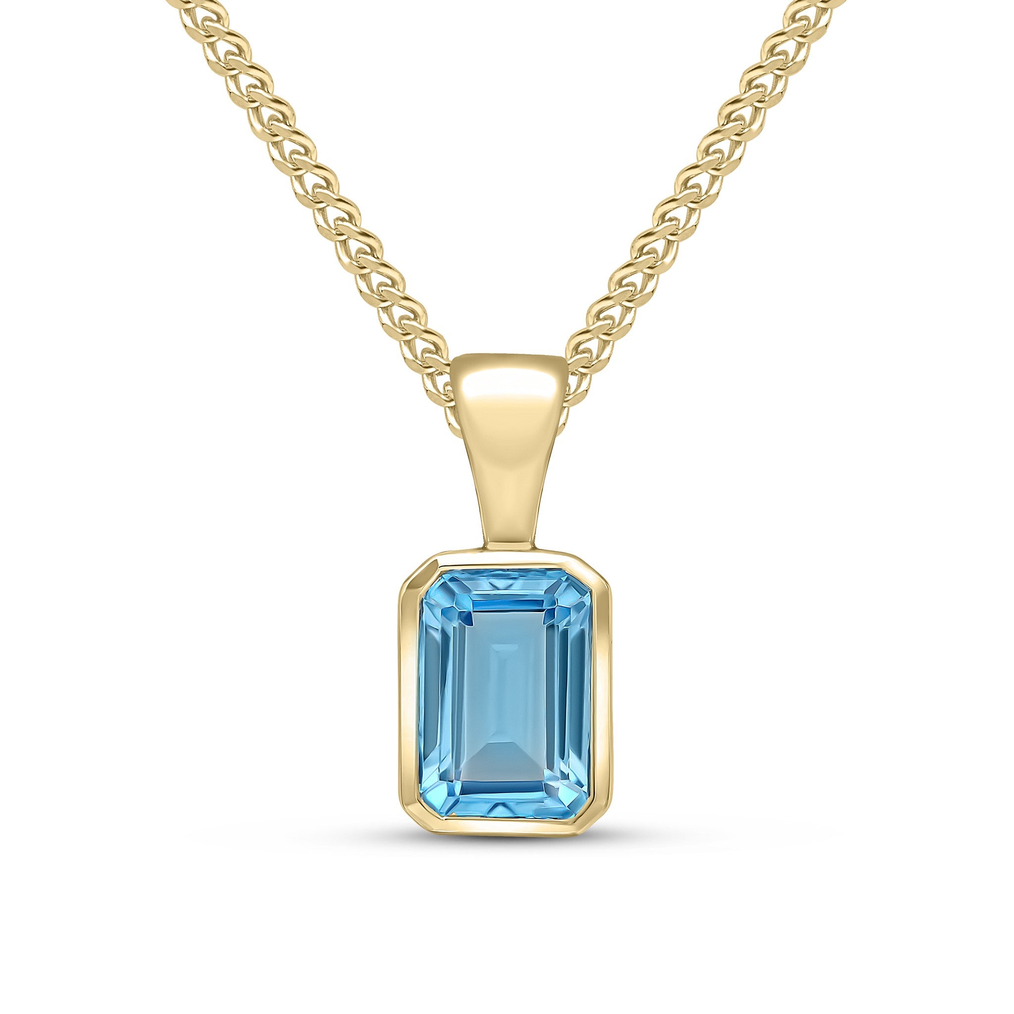 9CT YG 7X5MM OCTAGON SWISS BLUE TOPAZ RUBOVER PENDANT