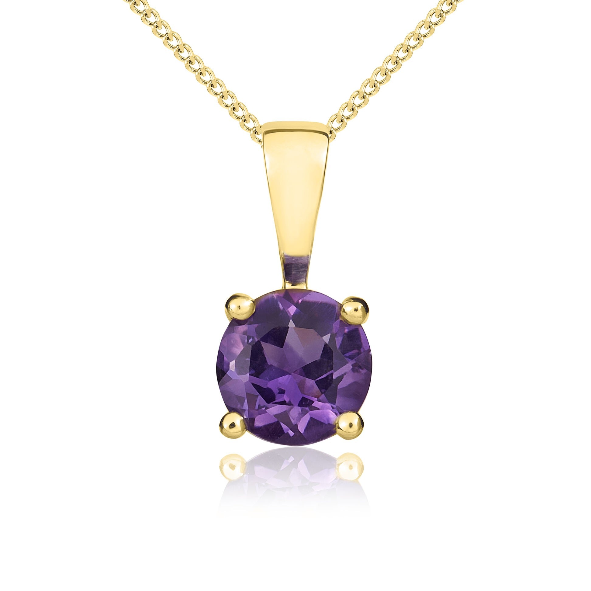 9CT YG 5MM ROUND AMETHYST 4 CLAW PENDANT