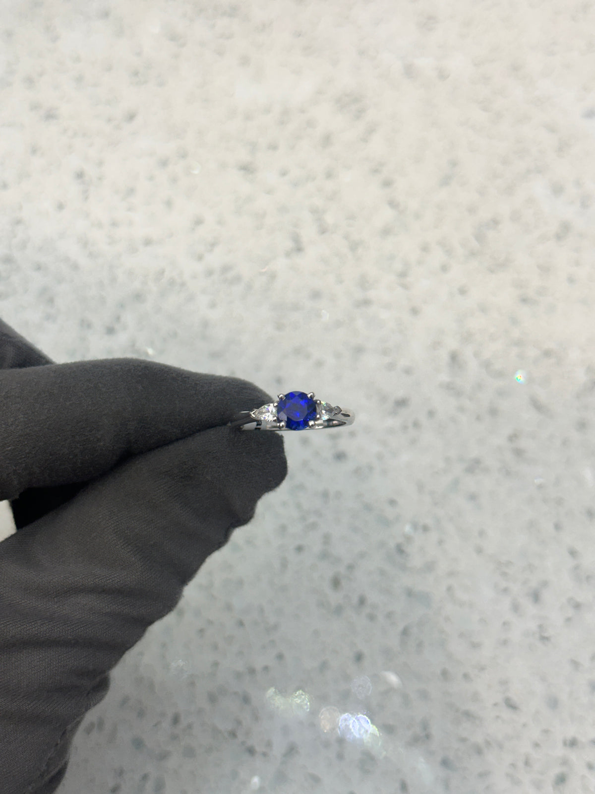 18ct White Gold Blue Sapphire & Diamond Trilogy/3 Stone Ring