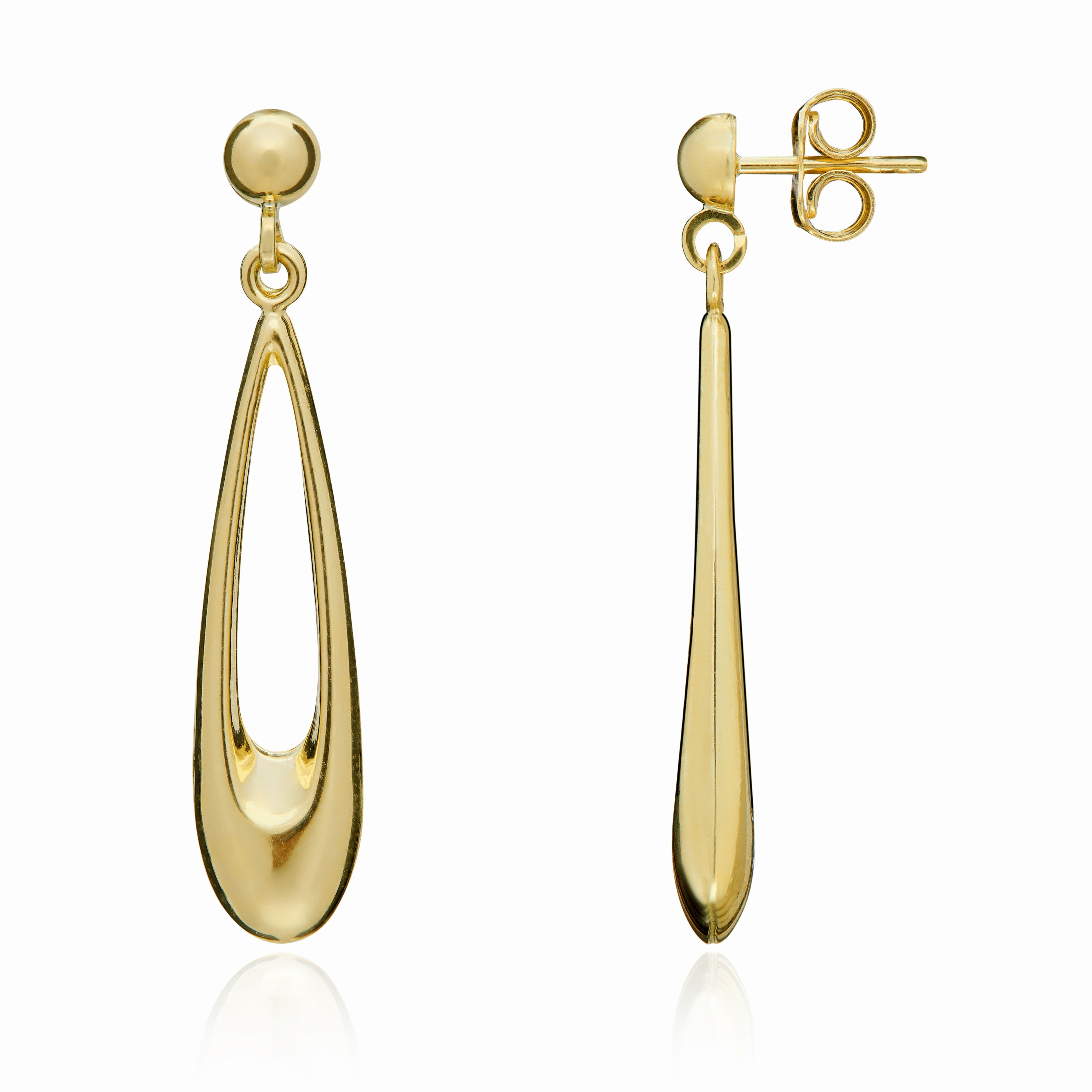 9CT YELLOW GOLD LONG OPEN PEARSHAPE DROP EARRINGS