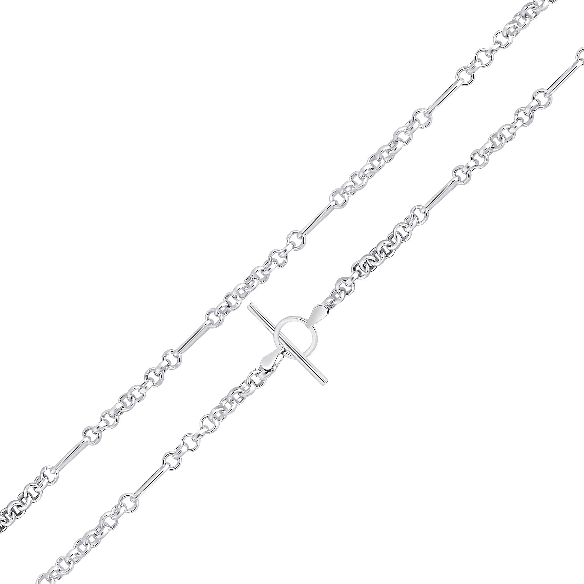Silver 4mm Oval Round Figaro 7.5" T-Bar