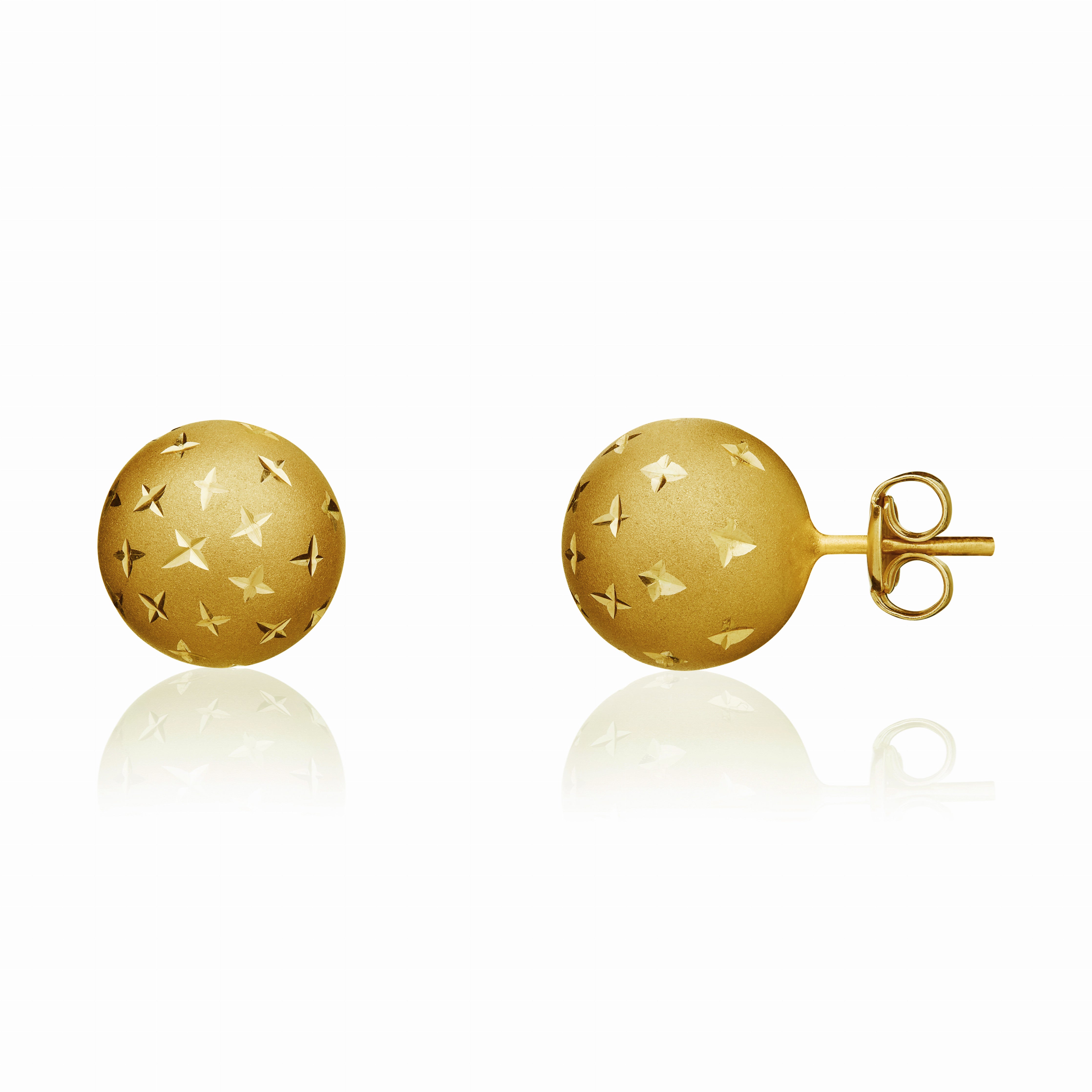 9CT YELLOW GOLD SATIN FINISH 10MM BALL STUD WITH DIAMOND CUT STARS
