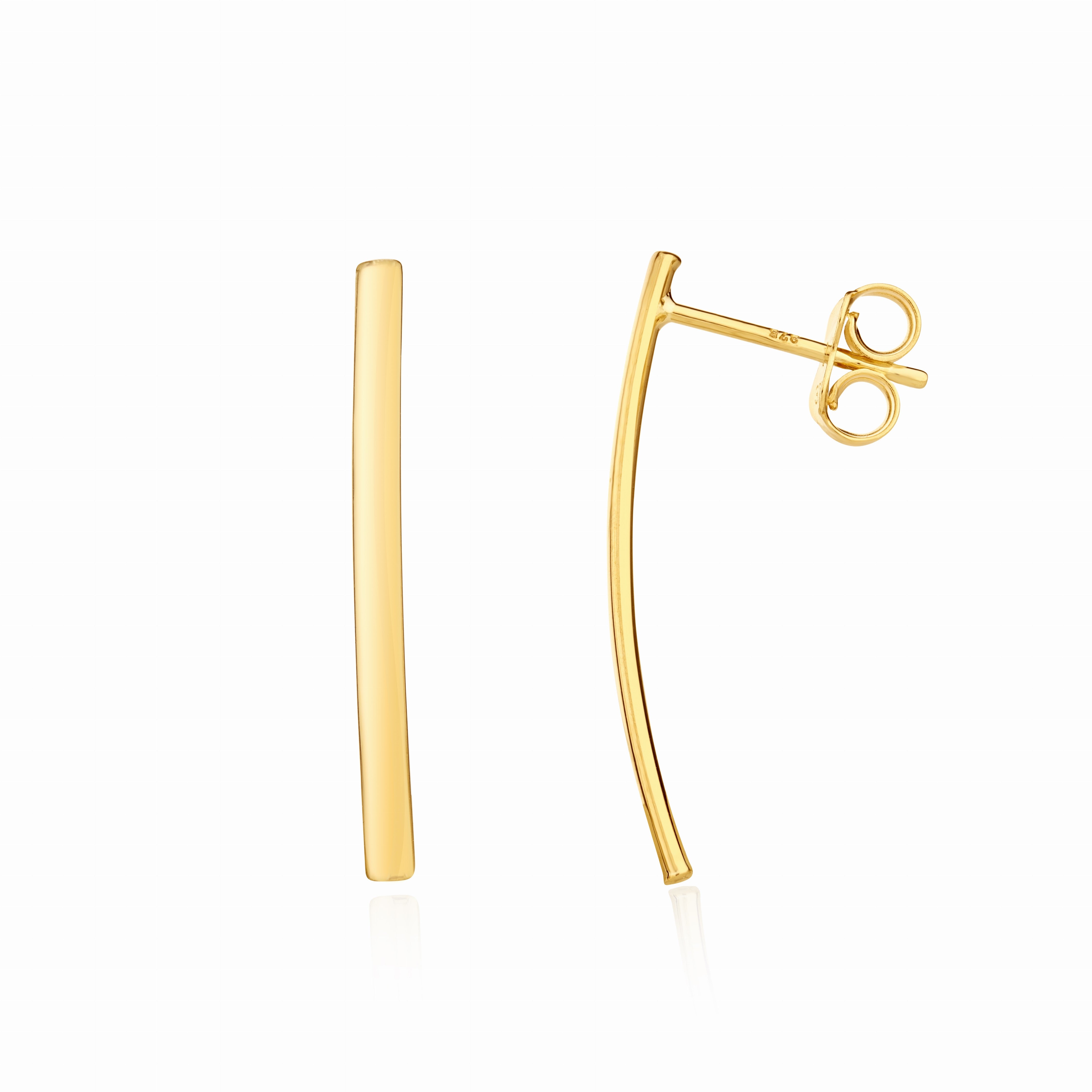 9CT YG POLISHED CURVED BAR EARRINGS. 25MM LONG