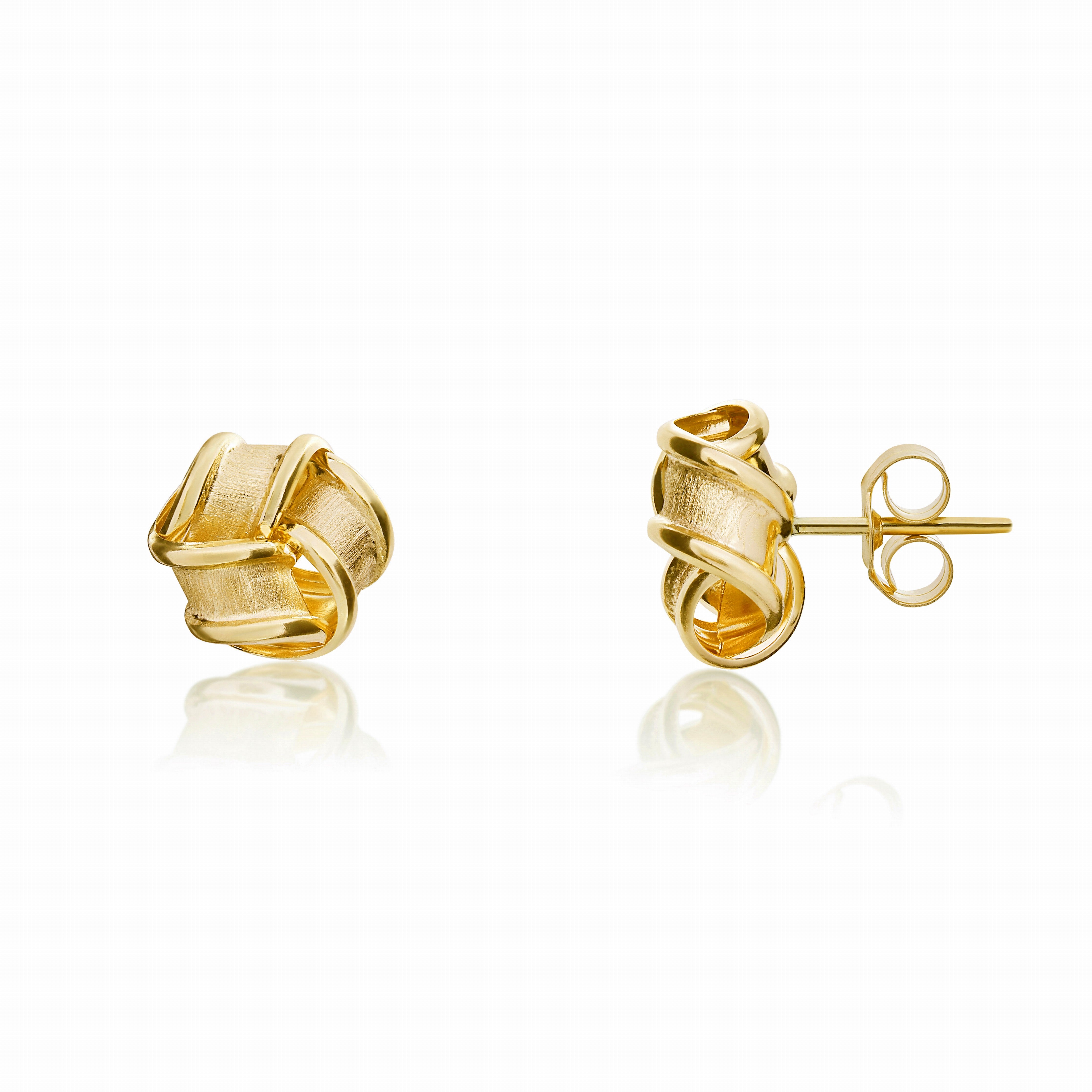 9CT YELLOW GOLD FROSTED AND POLISHED RIBBON KNOT EARRINGS 7.5MM