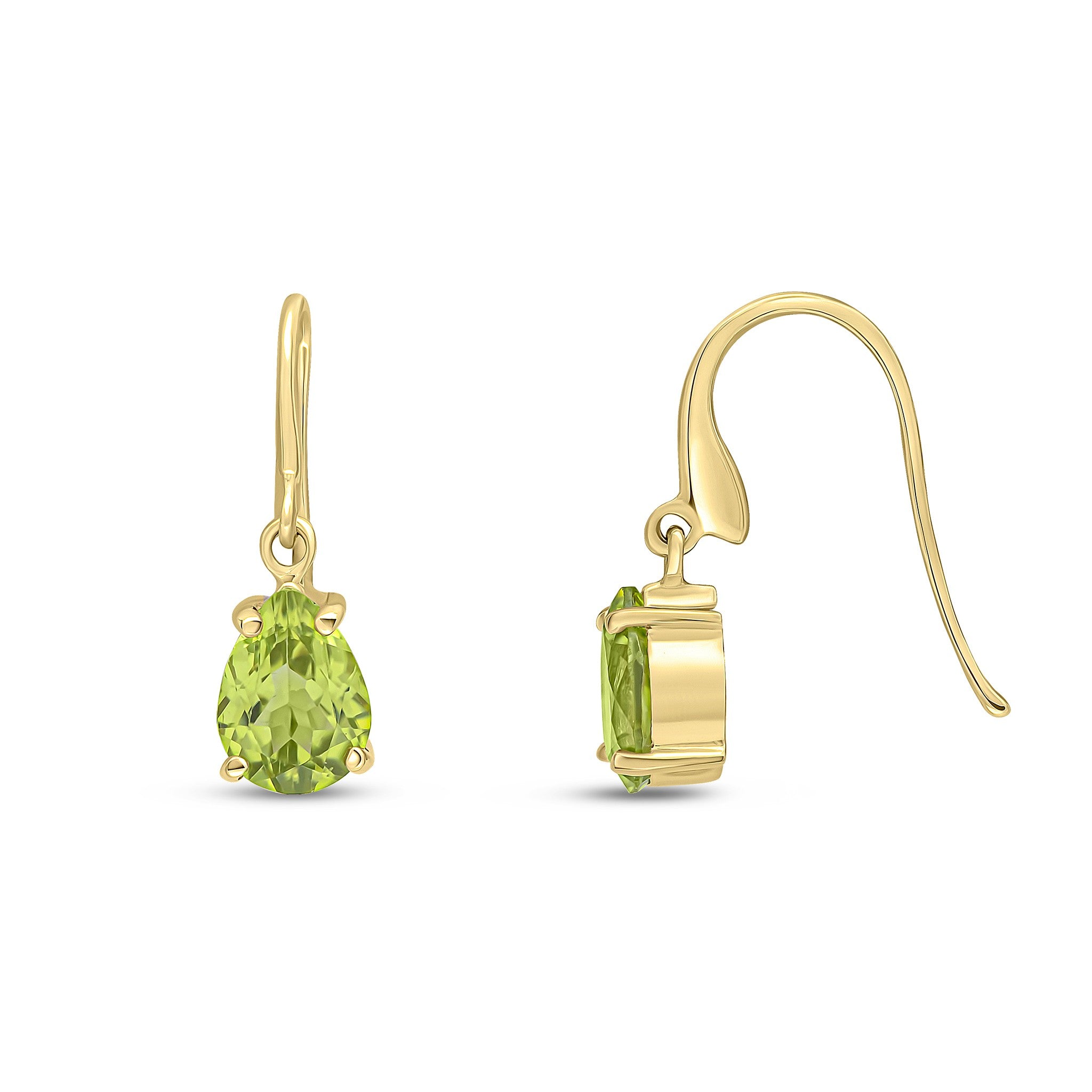 9CT YG 7X5MM PEARSHAPE PERIDOT CLAW WIRE HOOK DROP EARRINGS