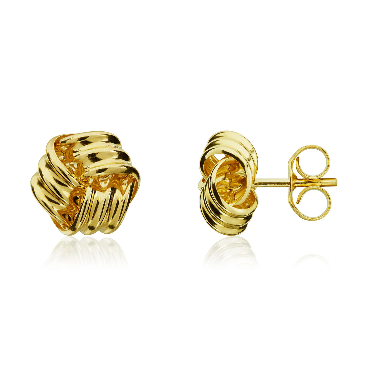 9CT YELLOW GOLD RIBBED 7.5MM KNOT STUD EARRINGS