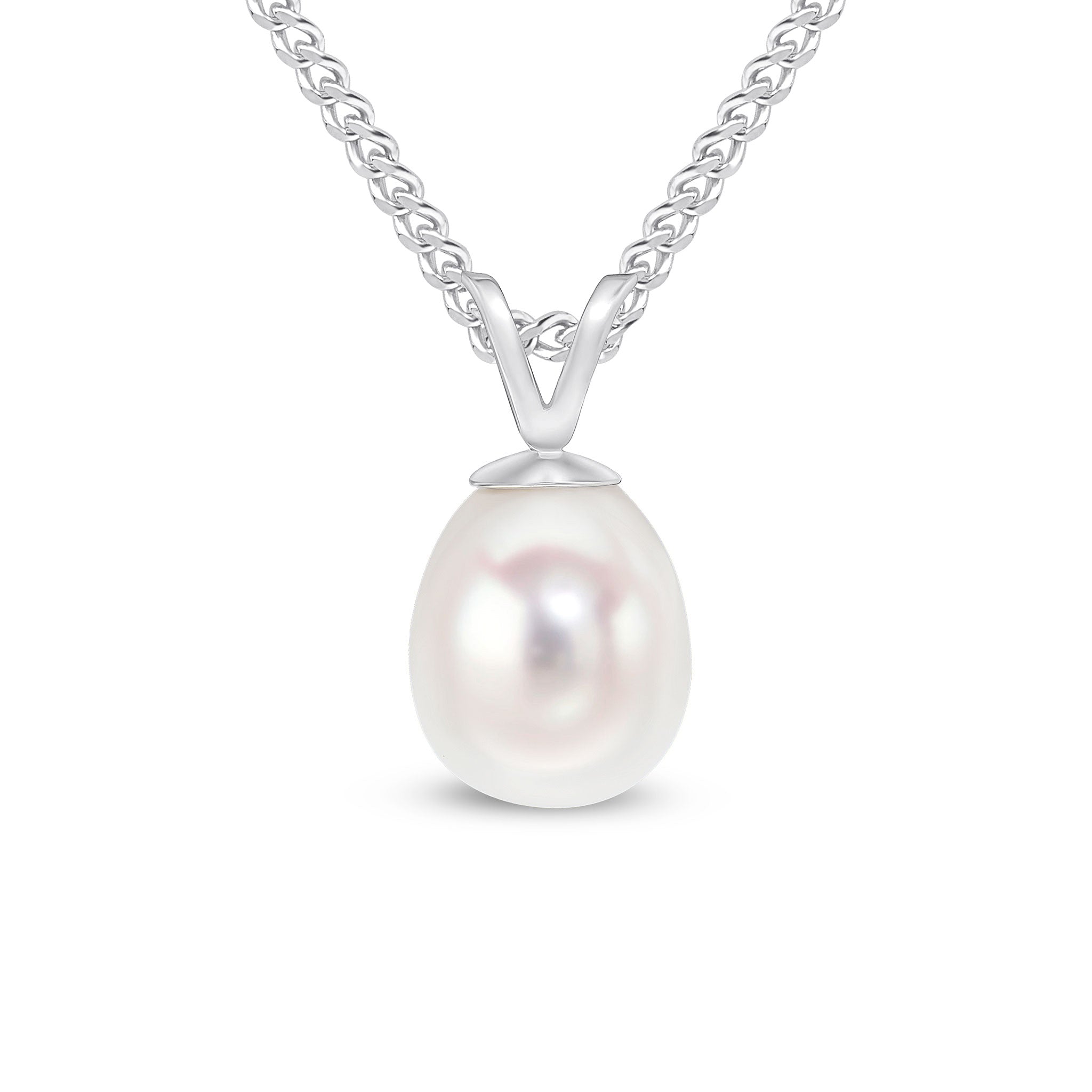 9CT WHITE GOLD 7MM FRESHWATER PEARL DROP PENDANT
