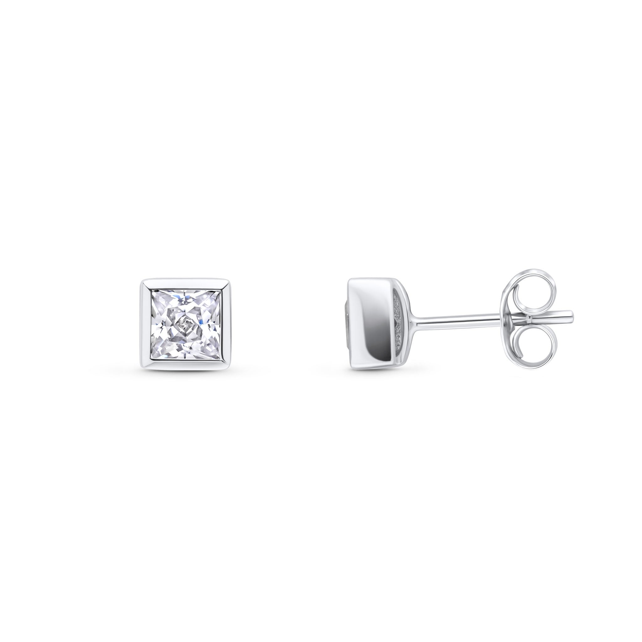 9CT WG 3MM SQUARE CZ RUBOVER SET EARRINGS
