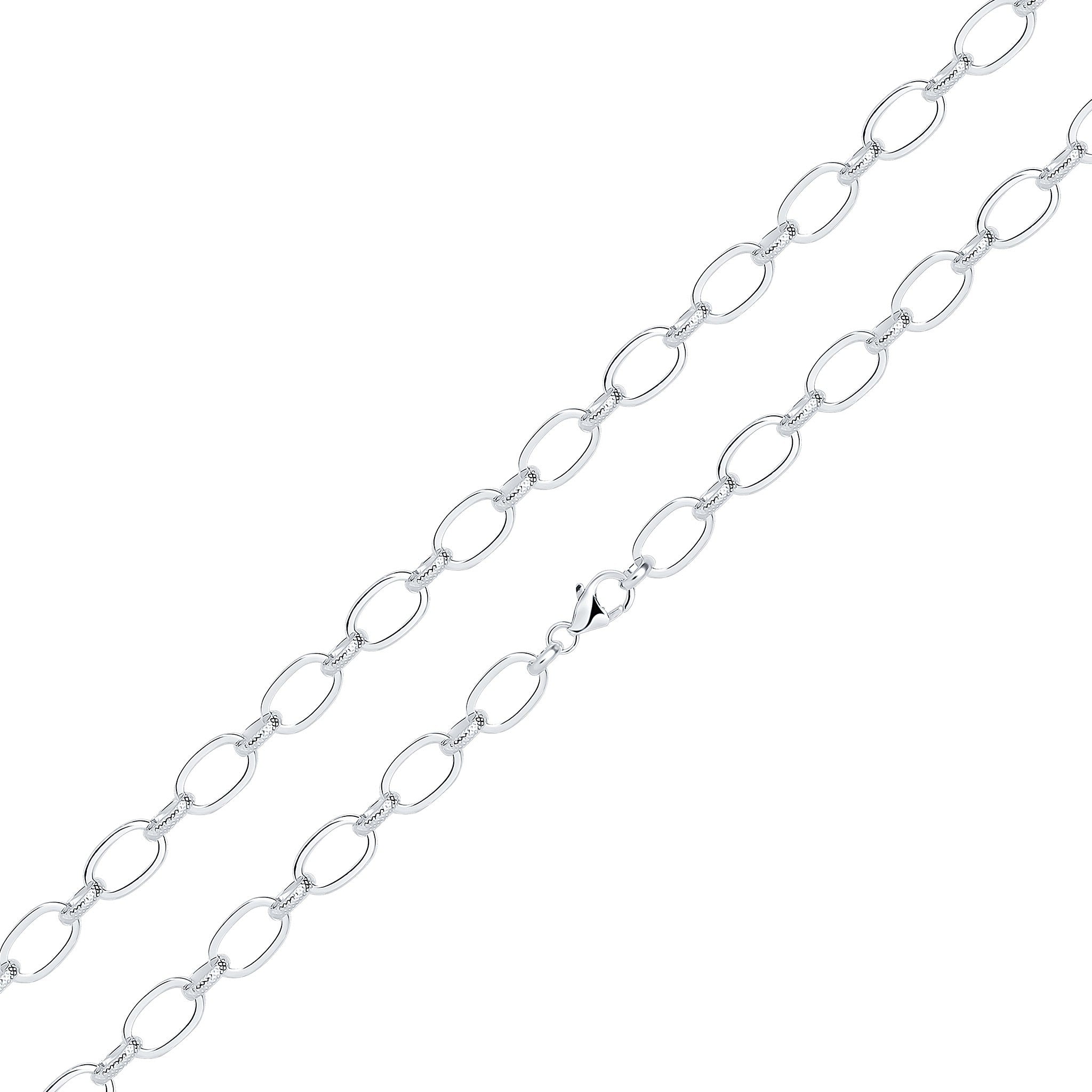 Silver 9x14mm Textured Oval Belcher 18"