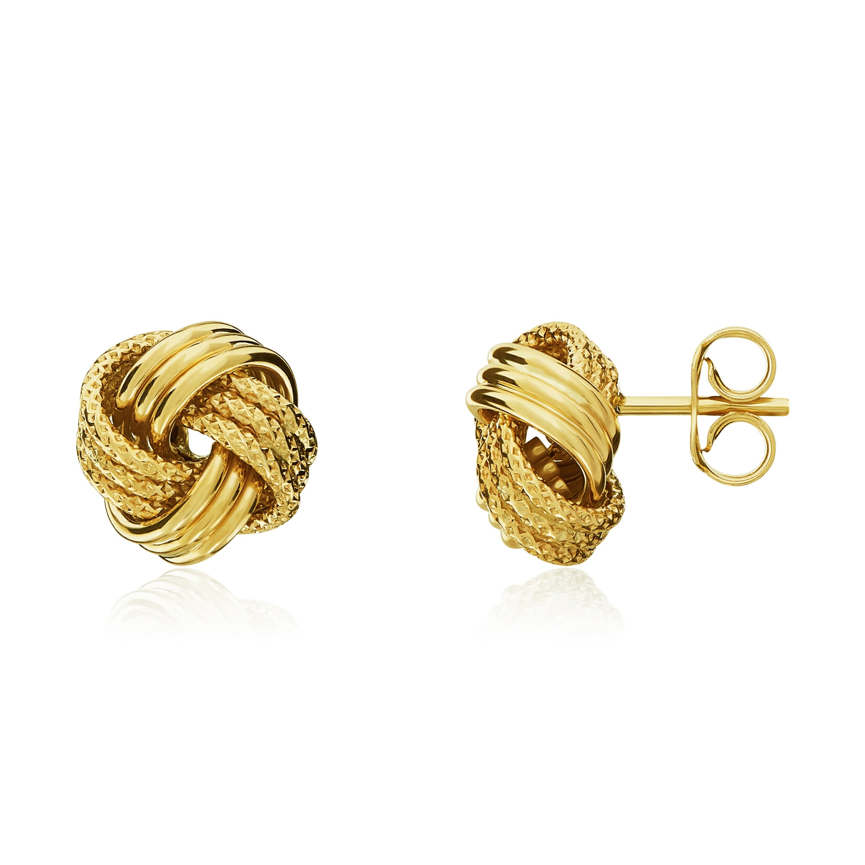 18CT YG POLISHED AND TEXTURED 9MM KNOT EARRINGS