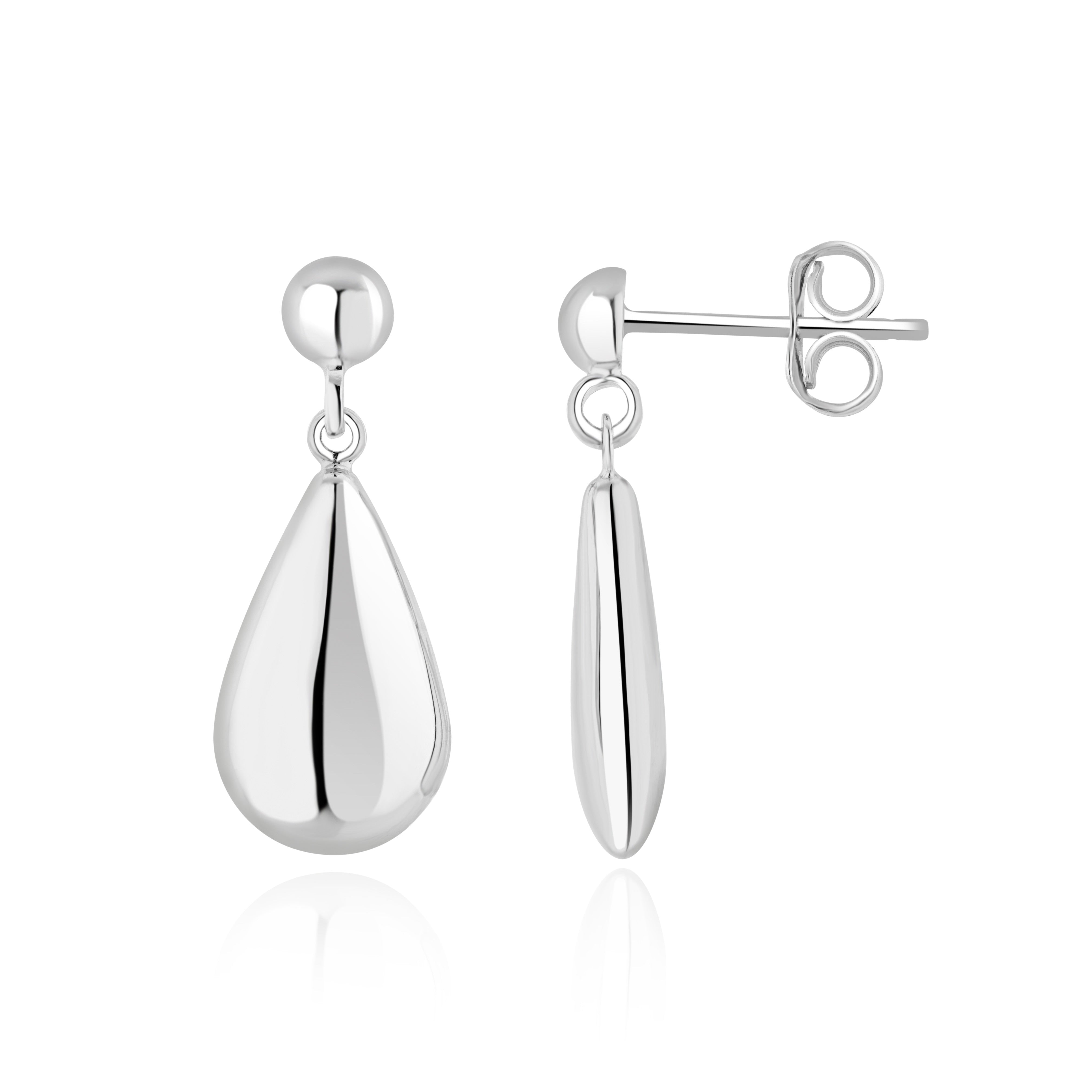 9CT WG FLAT POLISHED PEARSHAPE DROP EARRINGS WITH HALF BEAD TOP