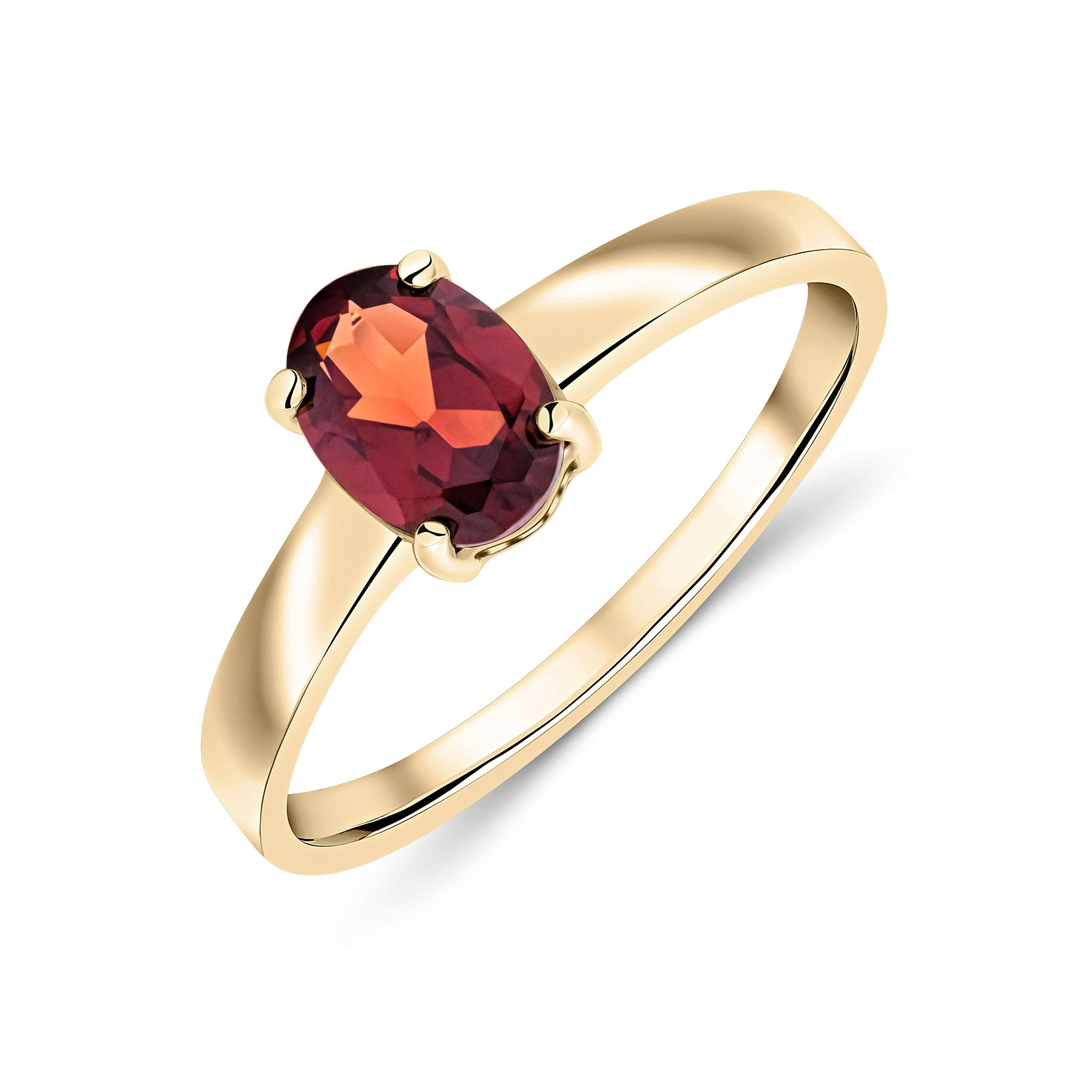 9CT YG 7X5MM OVAL GARNET 4 CLAW SINGLE STONE RING